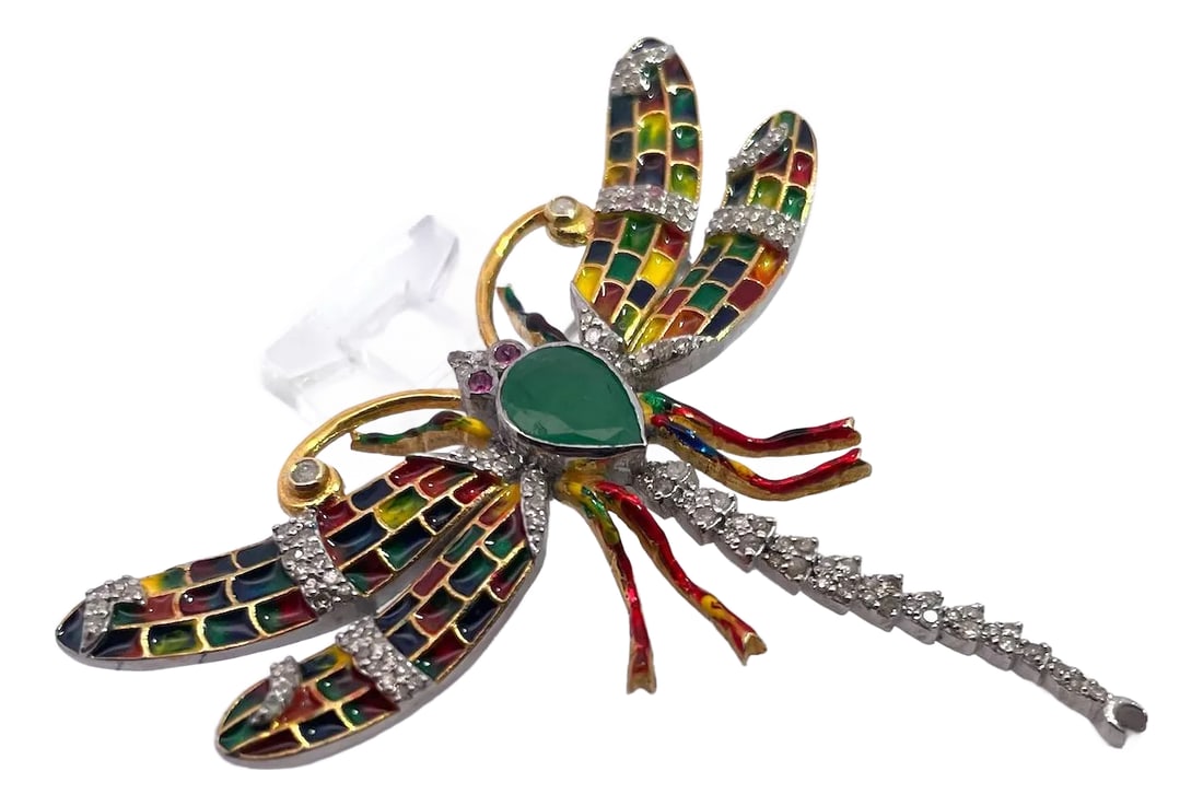 1970s Enamel Dragonfly Diamond Pendant (1 of 11)