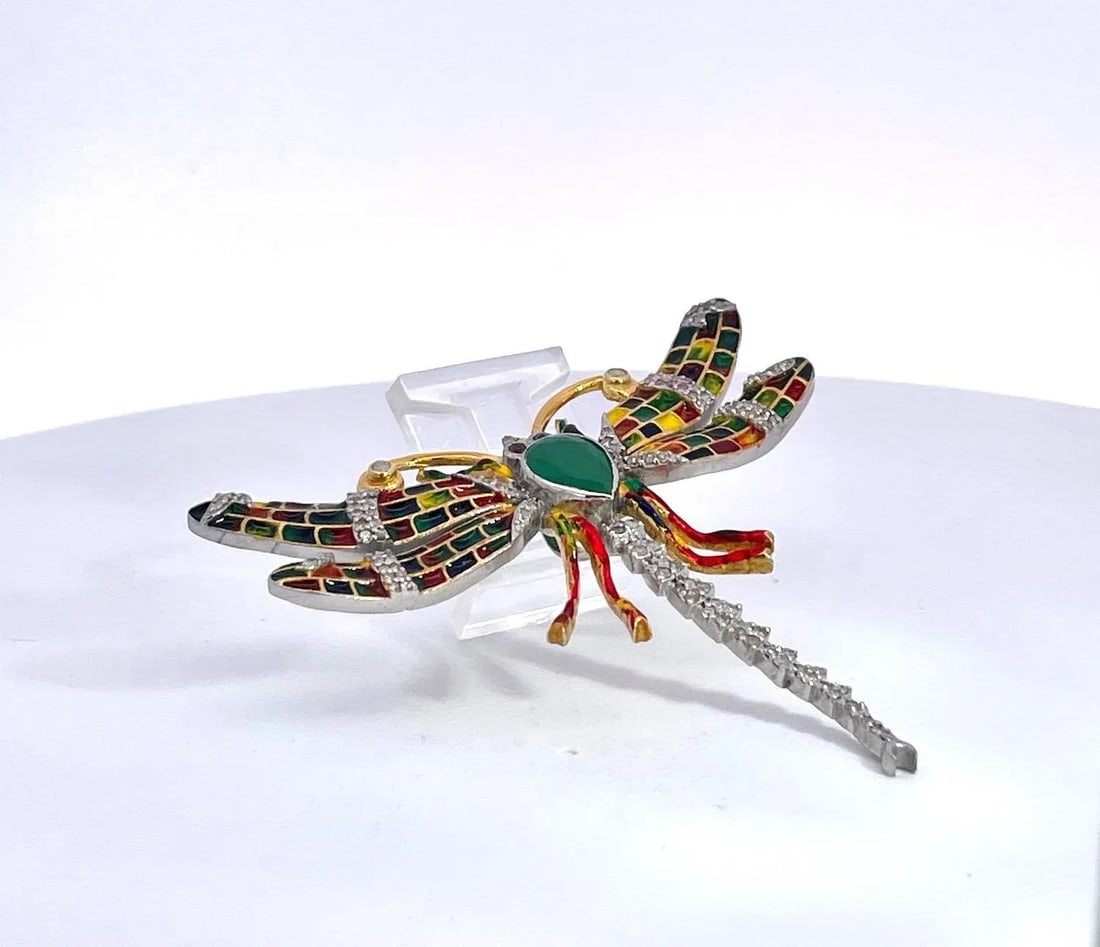 1970s Enamel Dragonfly Diamond Pendant - 2