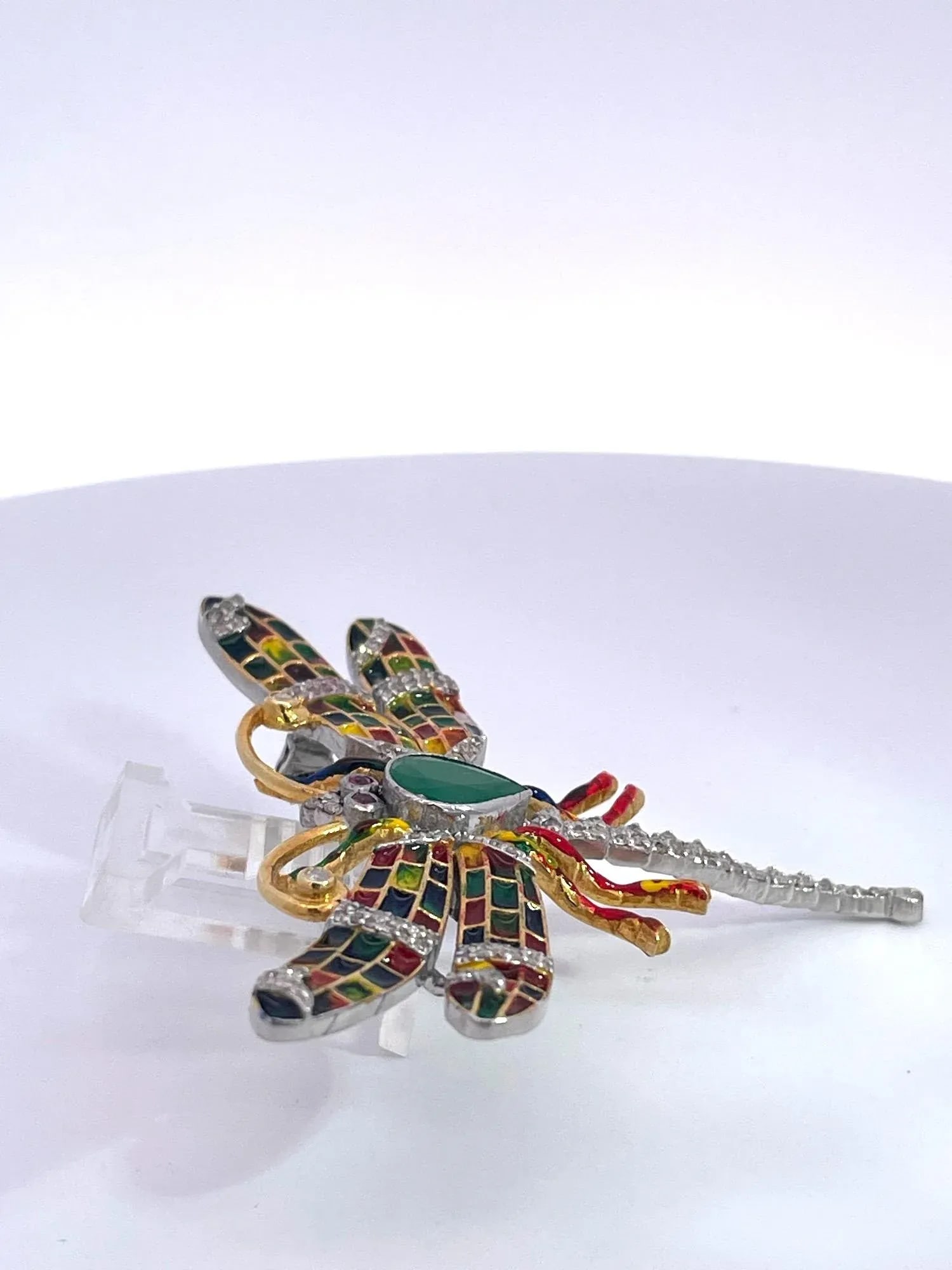 1970s Enamel Dragonfly Diamond Pendant - 4