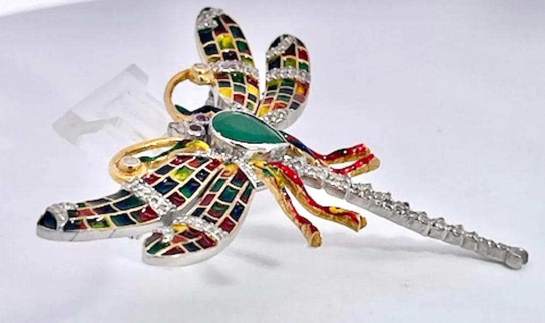 1970s Enamel Dragonfly Diamond Pendant - 5
