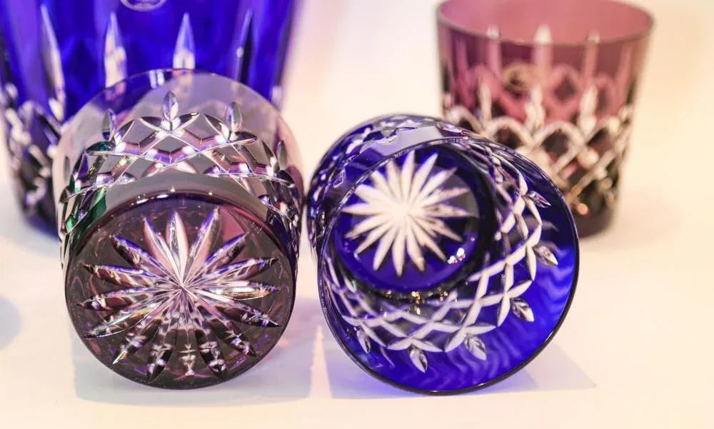 Crystal Colored Barware Rocks Glasses and Ice Bucket Ajka Arabella 1960 - 2