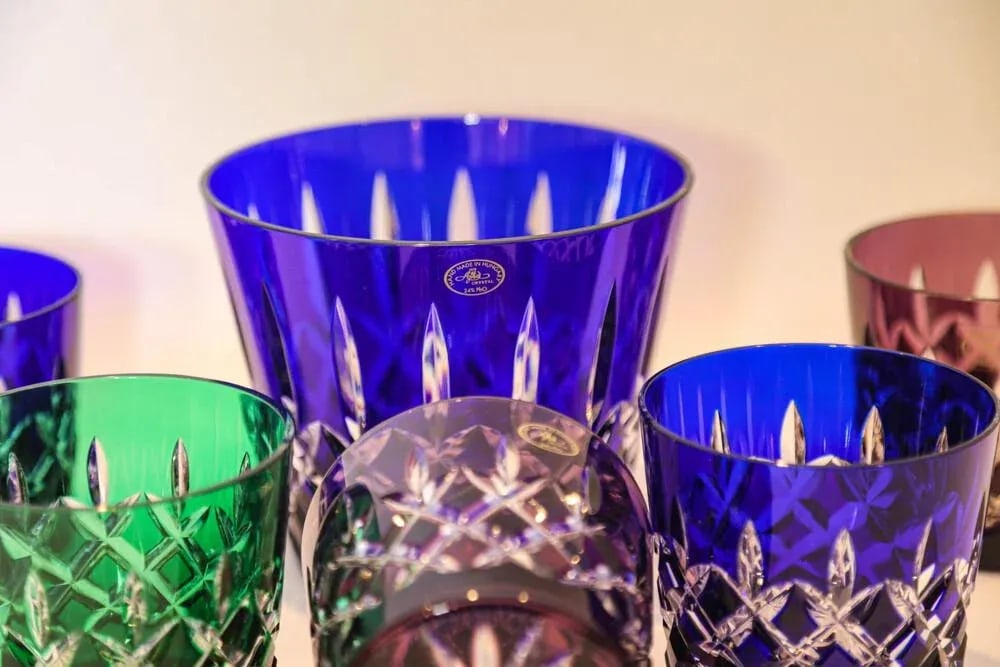 Crystal Colored Barware Rocks Glasses and Ice Bucket Ajka Arabella 1960 - 4