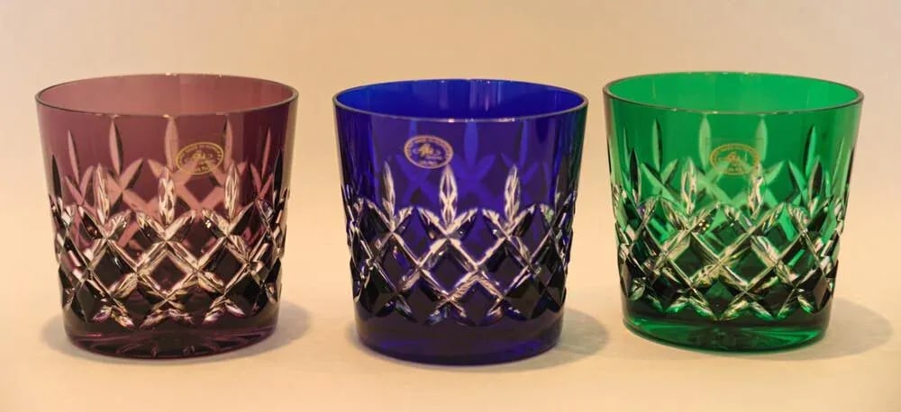 Colored Crystal Old Fashioned Glasses Barware Set of 5 Ajka Arabella Circa 1960 - 2