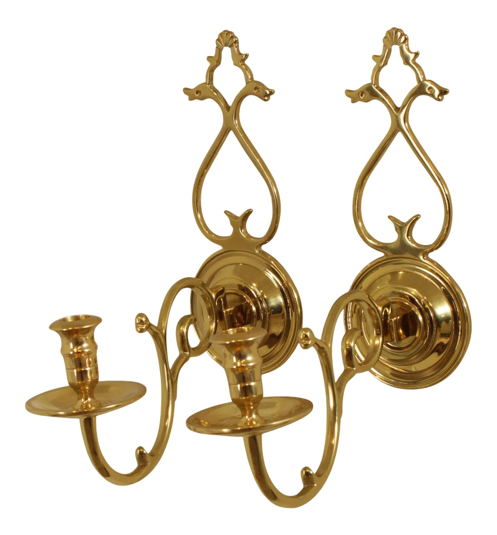 Colonial Williamsburg Restoration Virginia Metal Crafters Brass Candle Wall Sconces - a Pair (1 of 13)