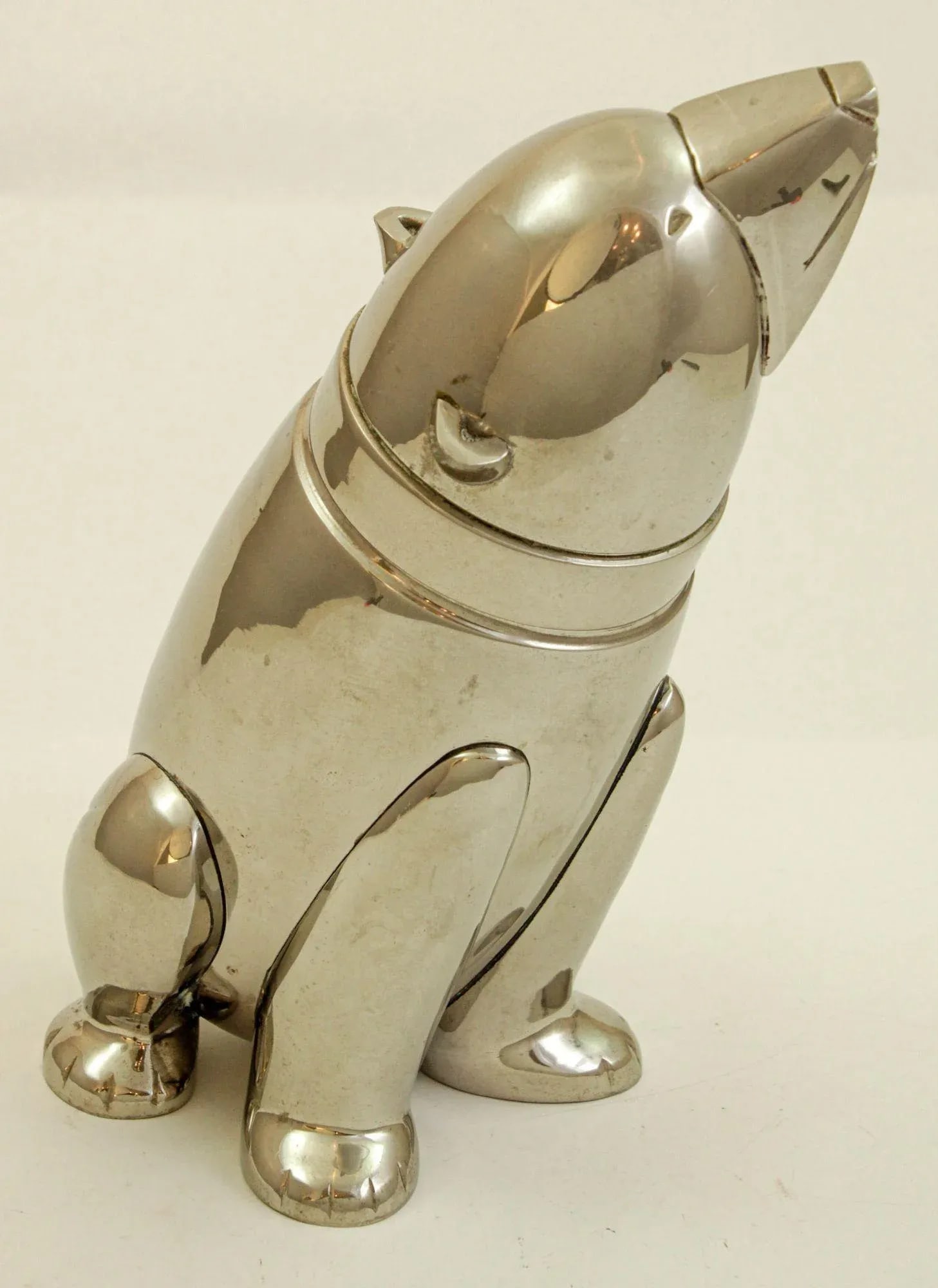 Art Deco Polar Bear Chromed Metal Figural Cocktail Shaker 1980s - 2