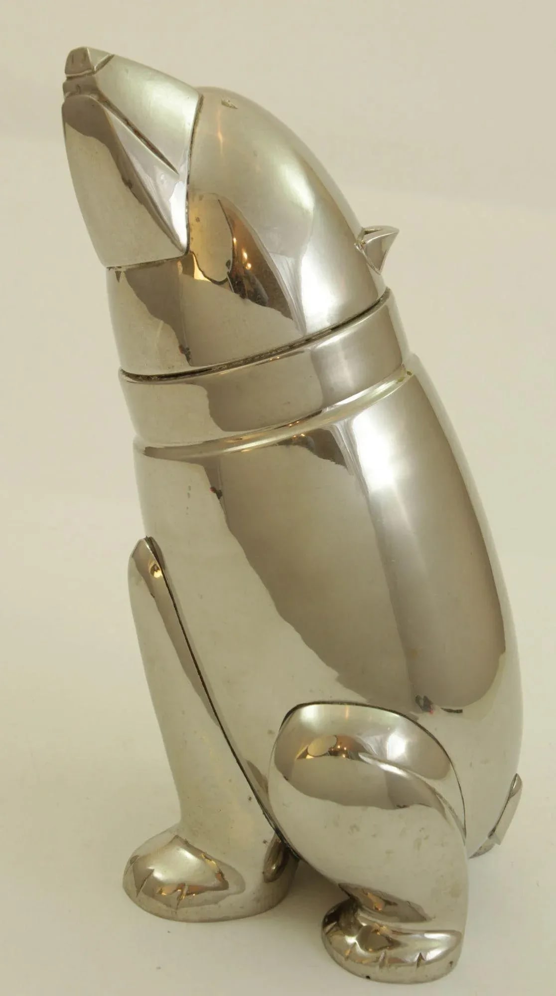 Art Deco Polar Bear Chromed Metal Figural Cocktail Shaker 1980s - 5