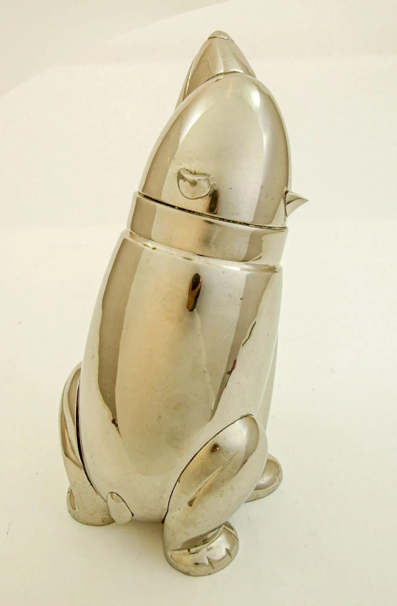 Art Deco Polar Bear Chromed Metal Figural Cocktail Shaker 1980s - 8