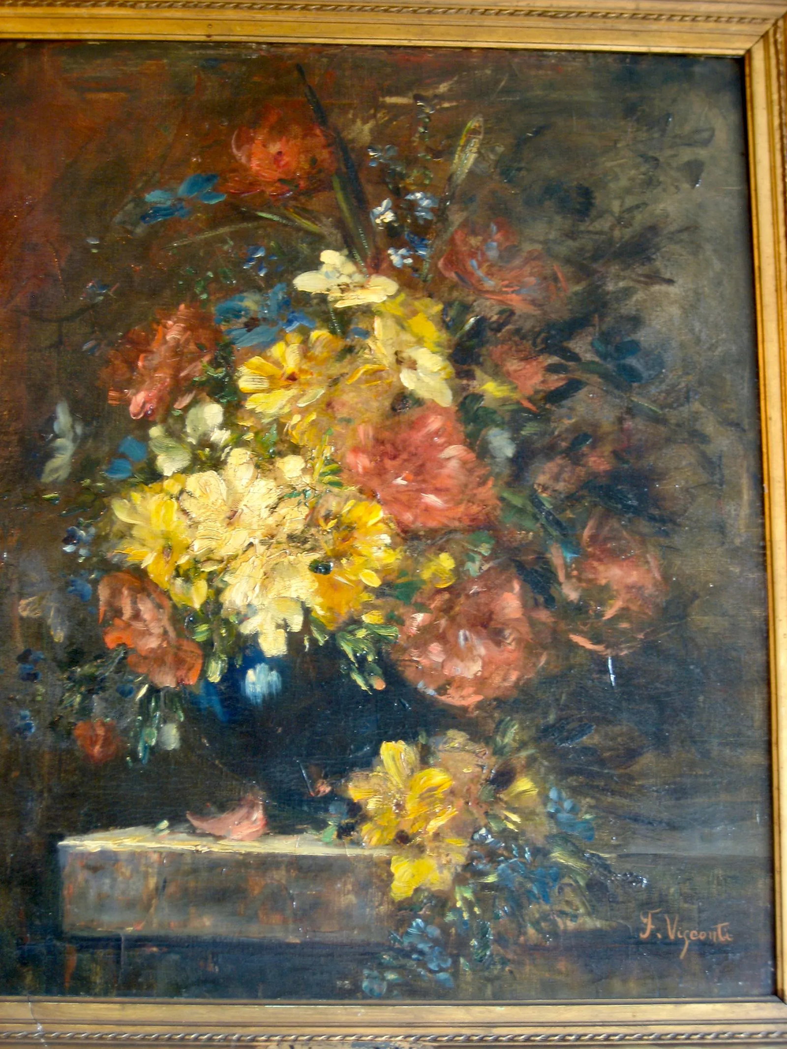 Still Life Oil Painting of Flowers Signed FranÃ§ois Visconti - 2