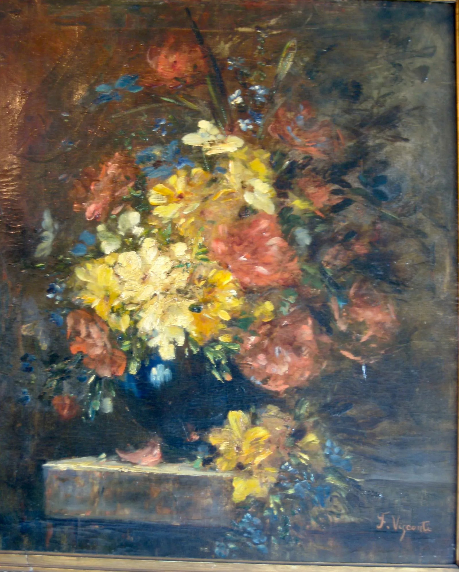 Still Life Oil Painting of Flowers Signed FranÃ§ois Visconti - 3
