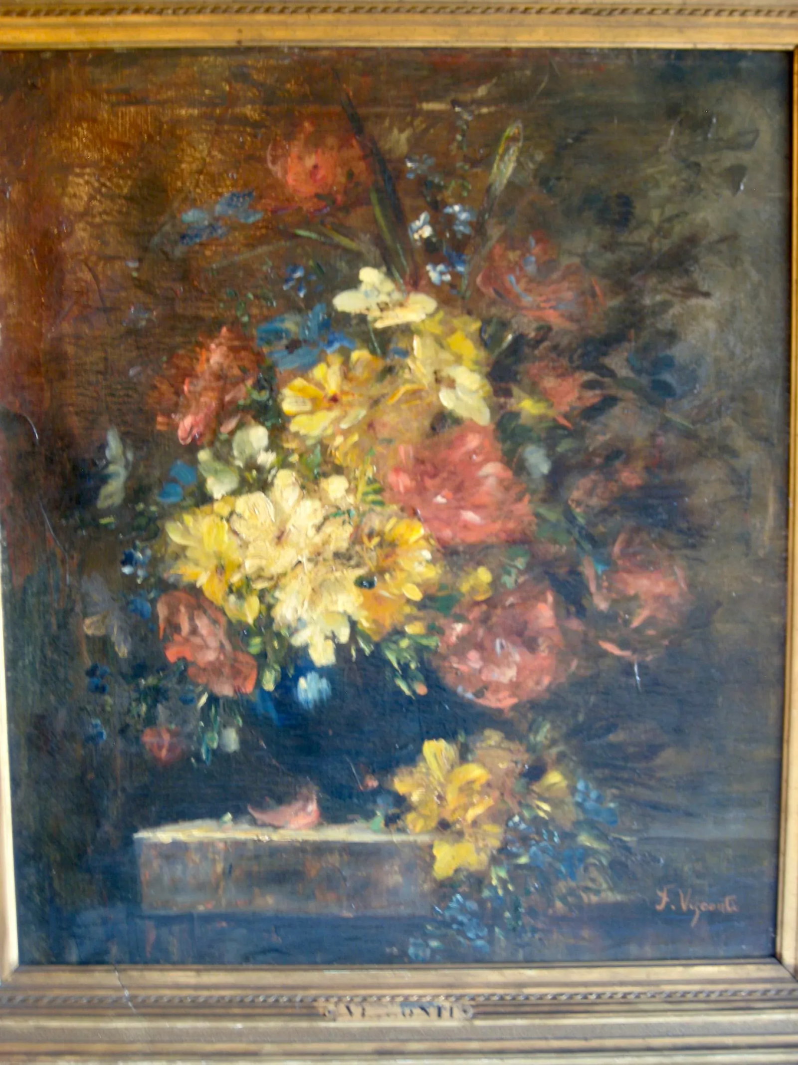 Still Life Oil Painting of Flowers Signed FranÃ§ois Visconti - 6