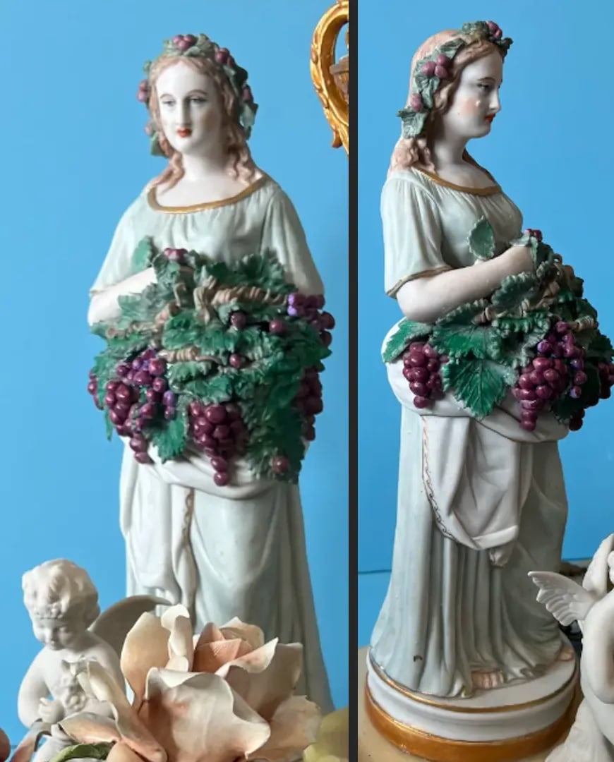 MInton Dresden Capodimonte Bisque Maiden and Cherub Floral Porcelain Figural Table Lamp - 3