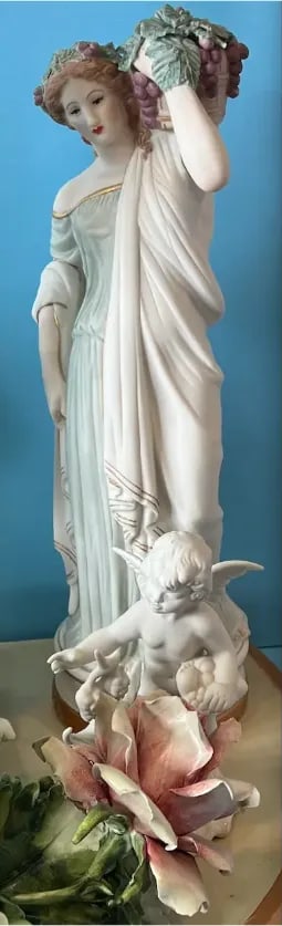 MInton Dresden Capodimonte Bisque Maiden and Cherub Floral Porcelain Figural Table Lamp - 4