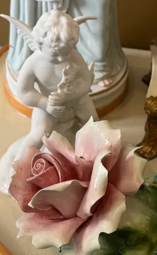 MInton Dresden Capodimonte Bisque Maiden and Cherub Floral Porcelain Figural Table Lamp - 6