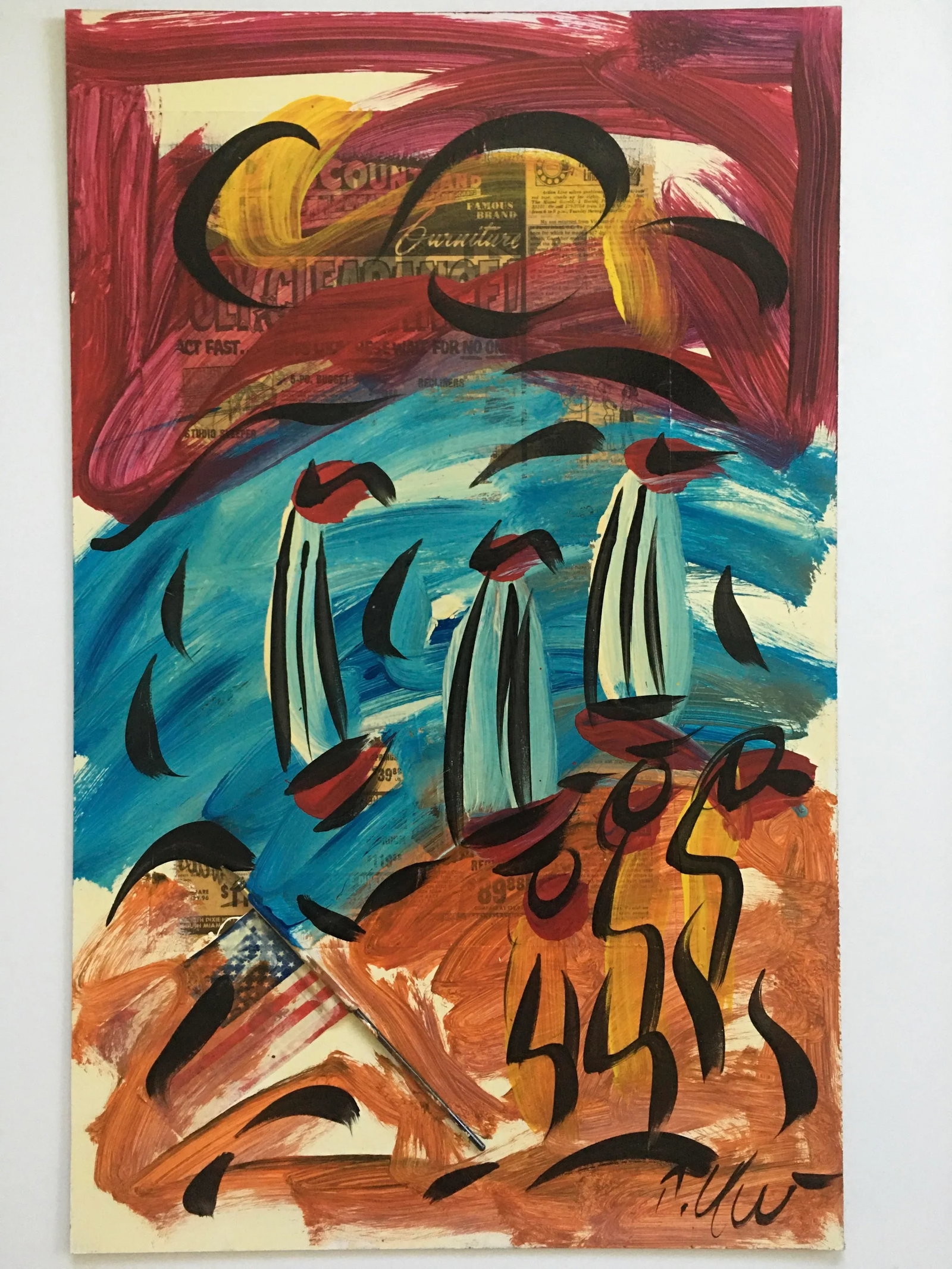 Large Abstract Sailboat Painting, Peter Keil, 1980s - 2