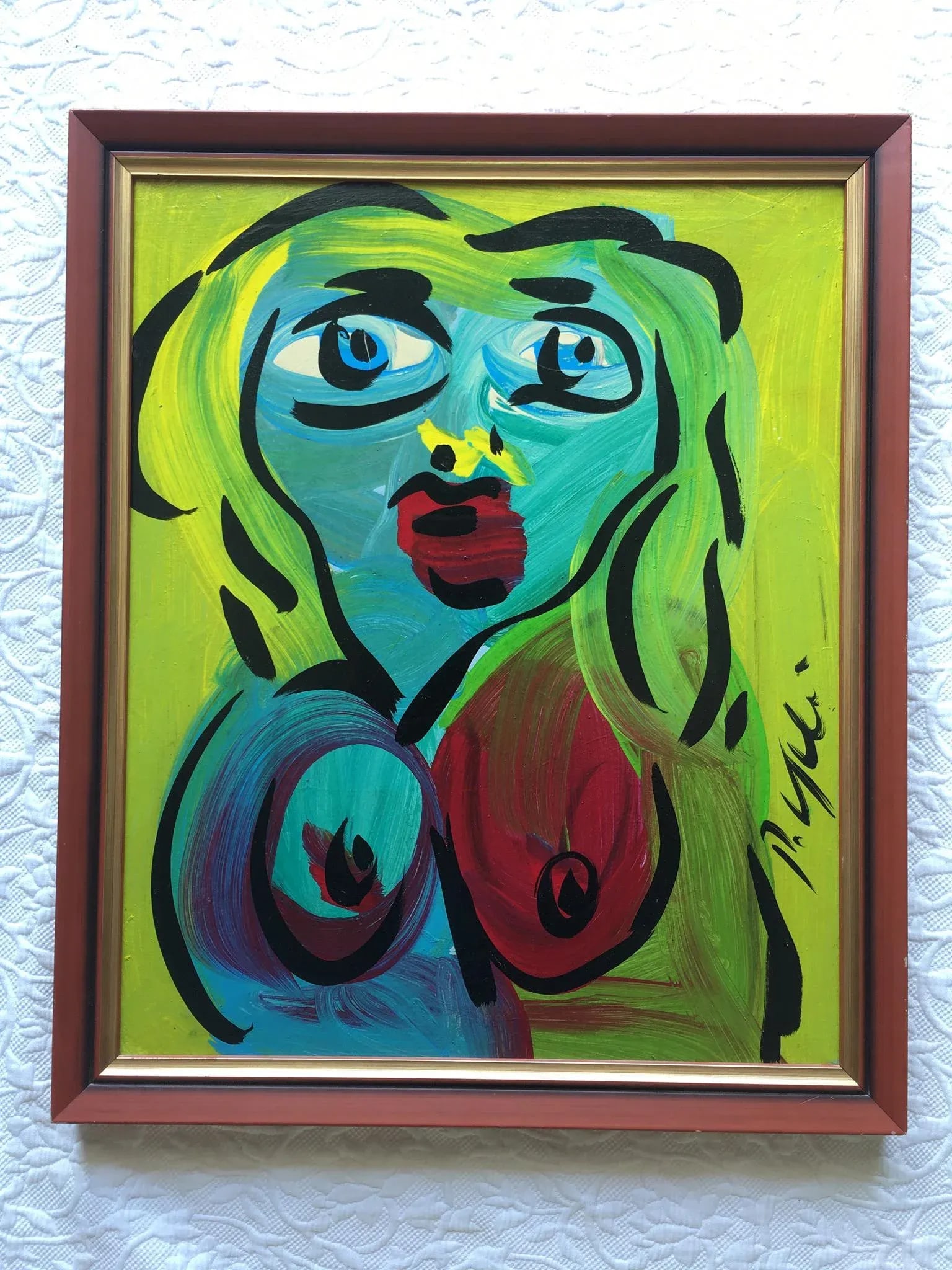 Peter Keil Abstract Portrait Painting, Framed - 7