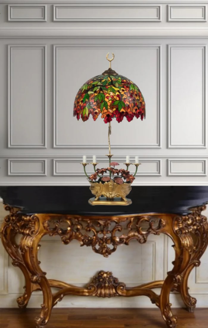 MId-Century Tole Floral Jardiniere 5 Light Candelabra Table Lamp - 7