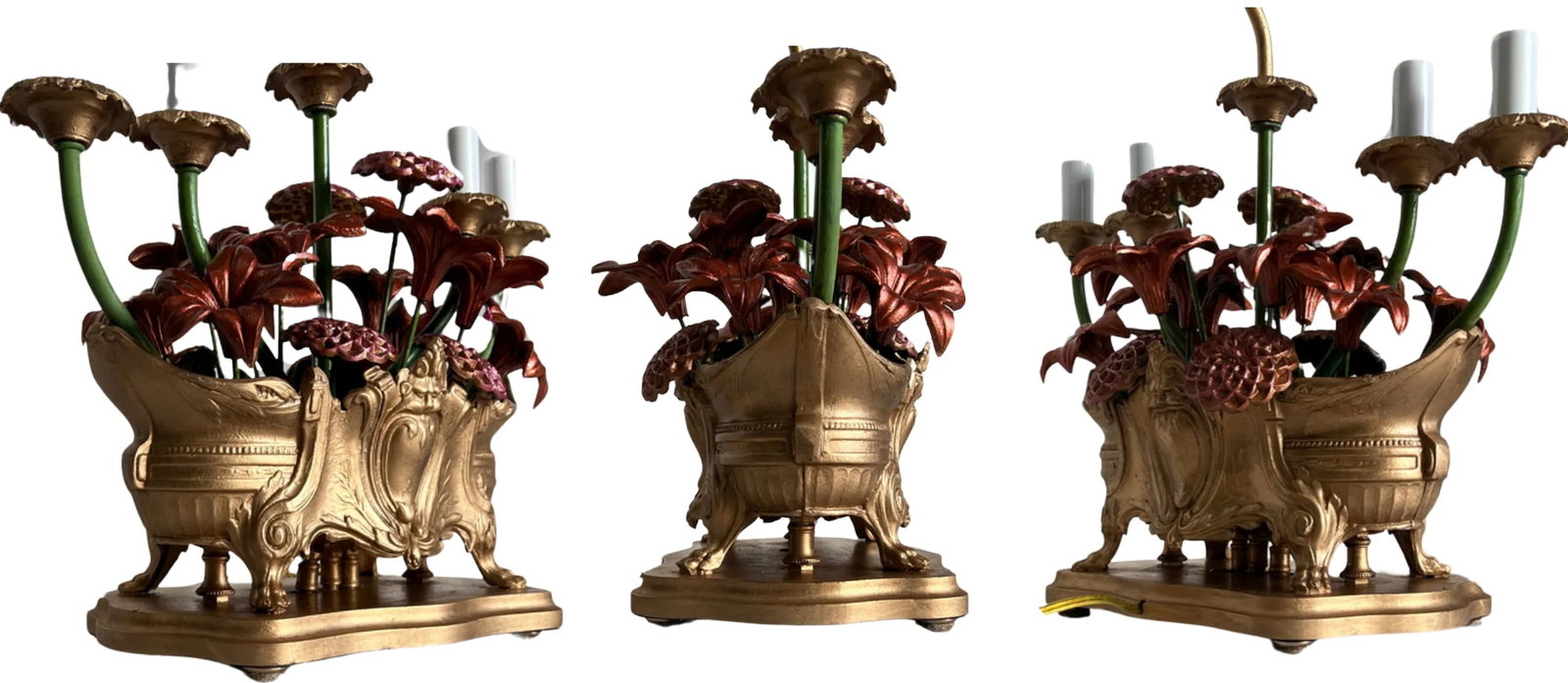 MId-Century Tole Floral Jardiniere 5 Light Candelabra Table Lamp - 9