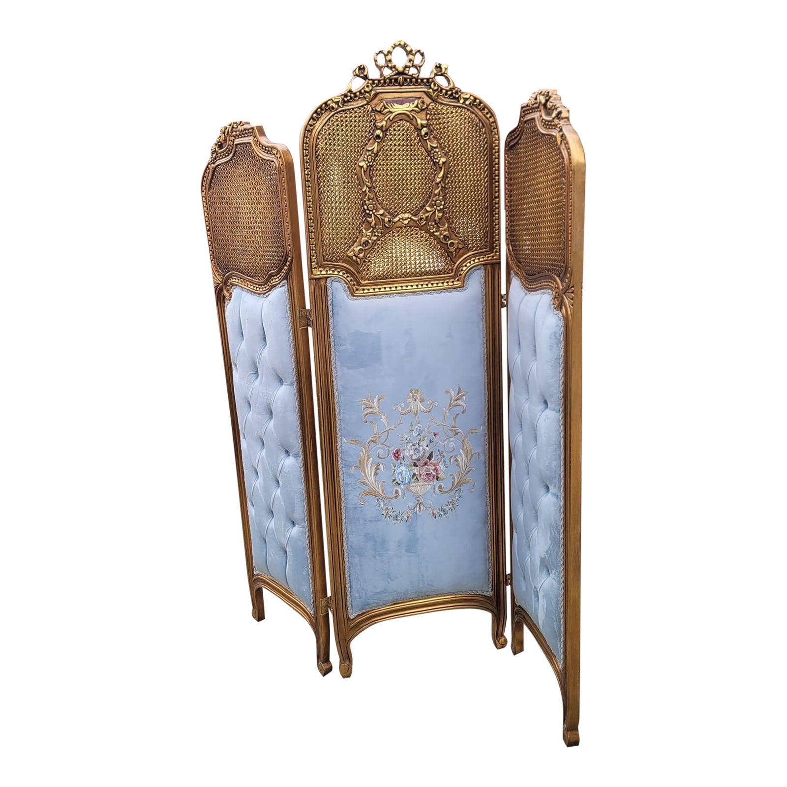 Vintage French Louis XV Style Three-Panel Screen in Gold Leaf Room Divider (1 of 3)