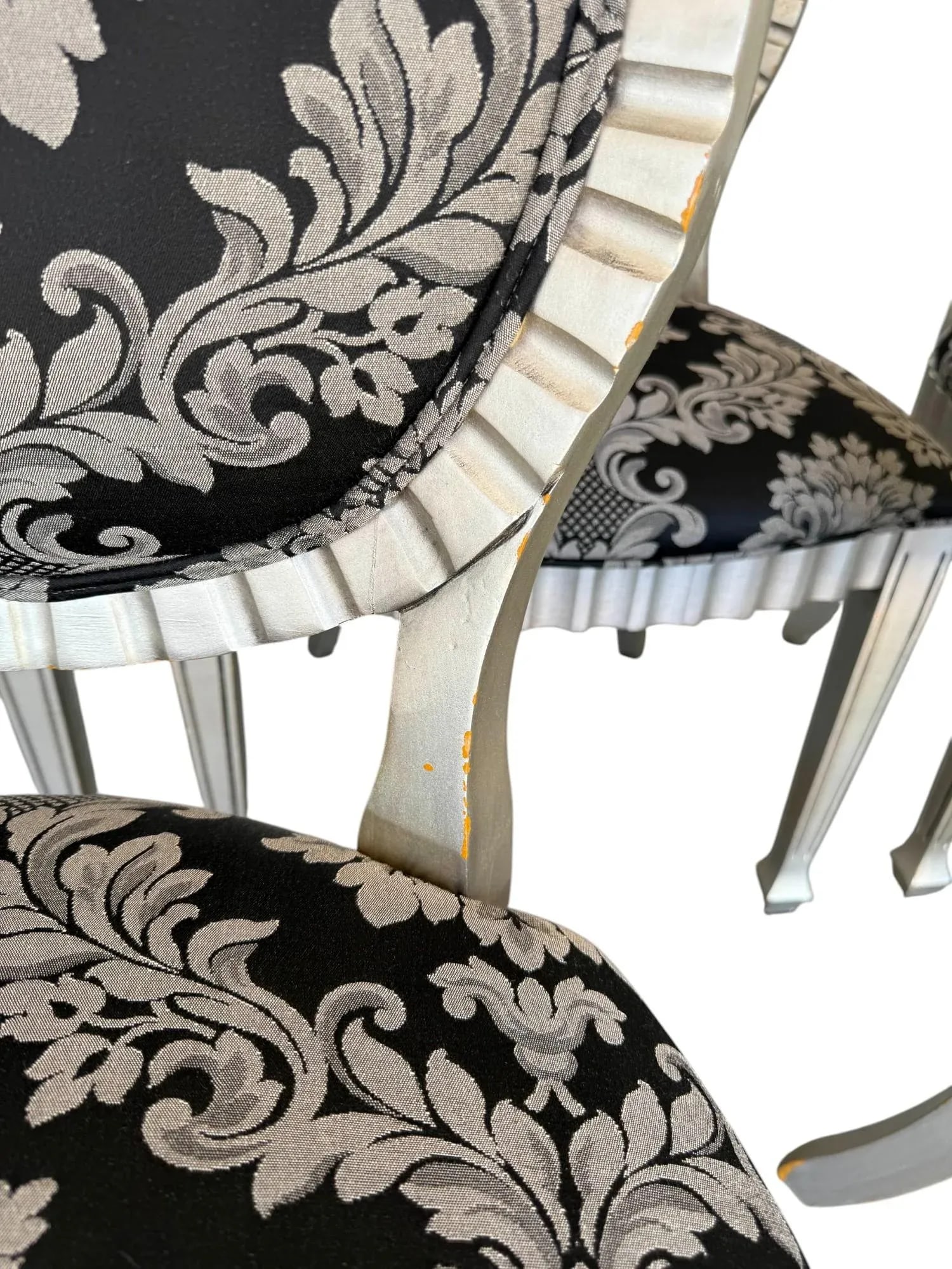 Set of Six Andre Originals Regency Style Silver Painted Wood Dining Chairs - 11