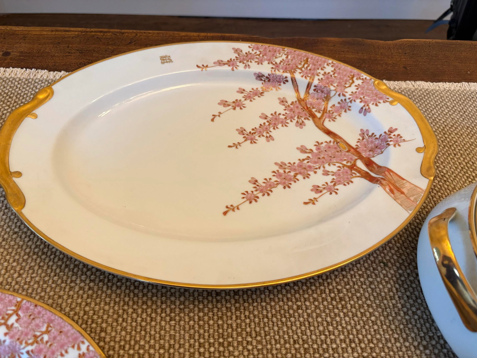 Vintage Serving Set Featuring Handpainted Gilded Cherry Blossoms by Soko China- 6 Pieces - 3