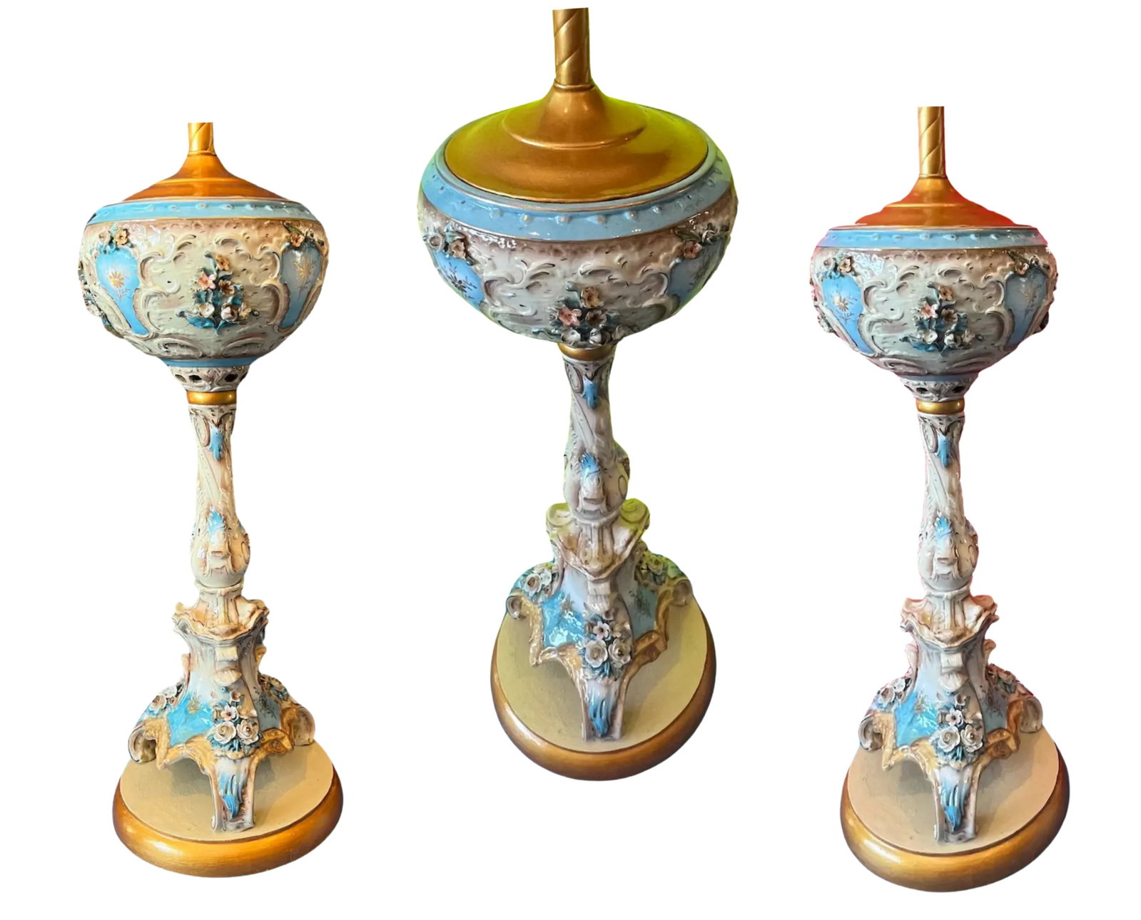 Antique Dresden Carl Thieme Floral Pictorial Porcelain Table Lamps -A Pair - 3