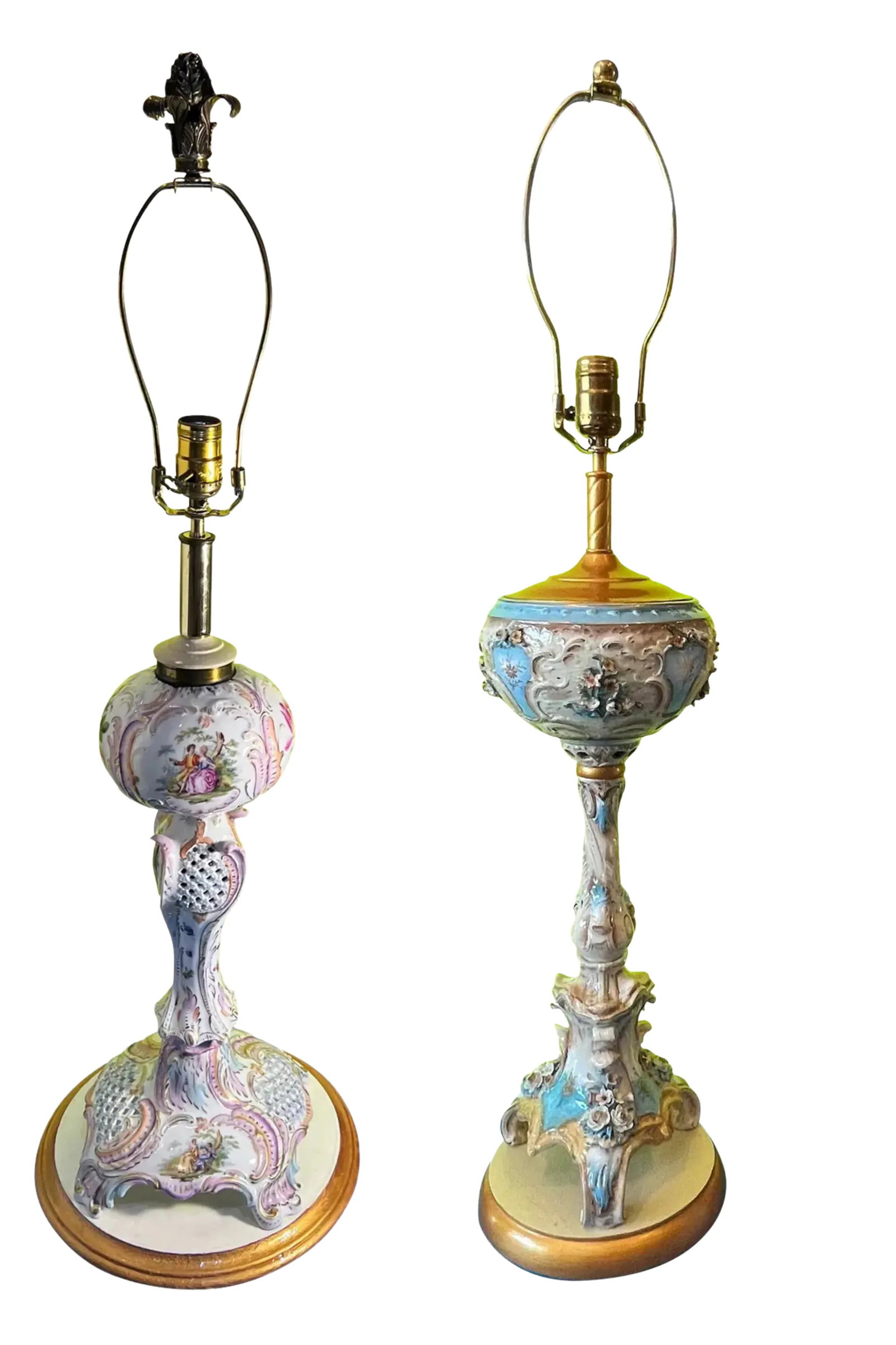 Antique Dresden Carl Thieme Floral Pictorial Porcelain Table Lamps -A Pair - 5