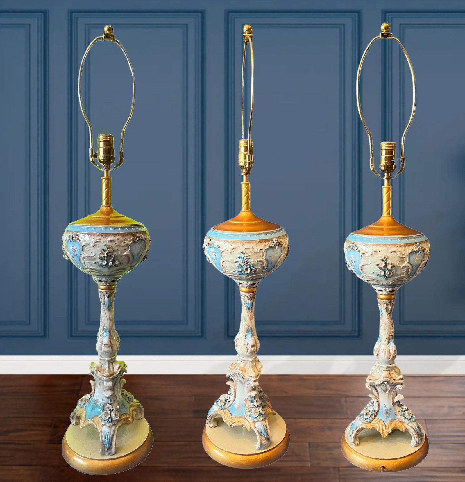 Antique Dresden Carl Thieme Floral Pictorial Porcelain Table Lamps -A Pair - 8