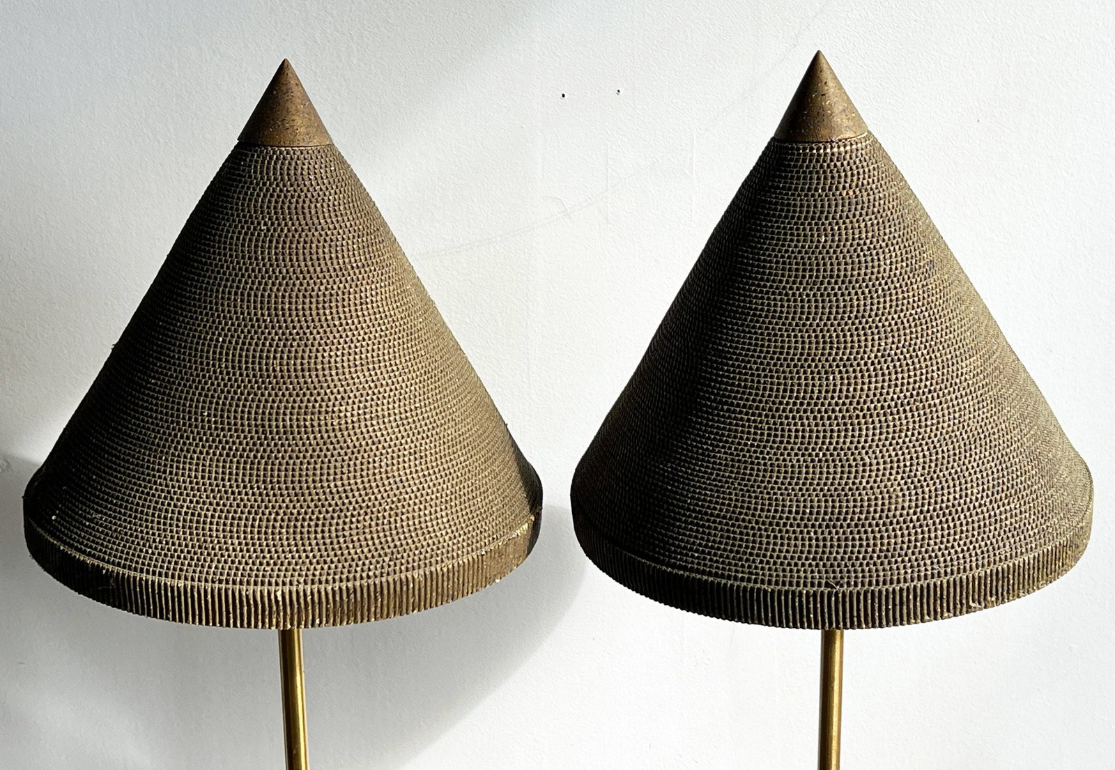 Flute of Chicago Brass Table Lamps With Conical Corrugated Cardboard Shades - a Pair - 7