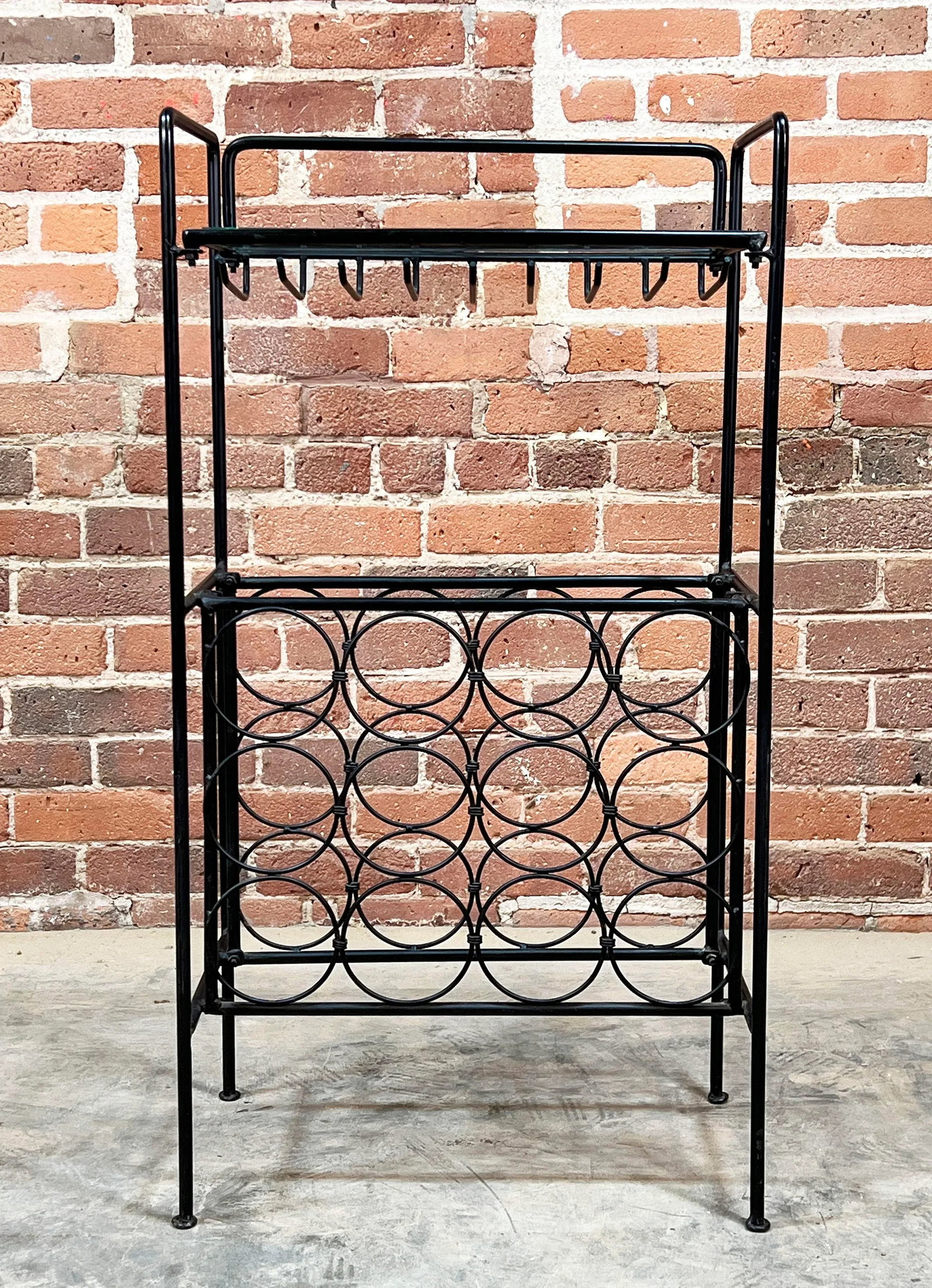 Vintage Mid Century Modern Wrought Iron & Glass Wine Rack / Bar by Arthur Umanoff - 2