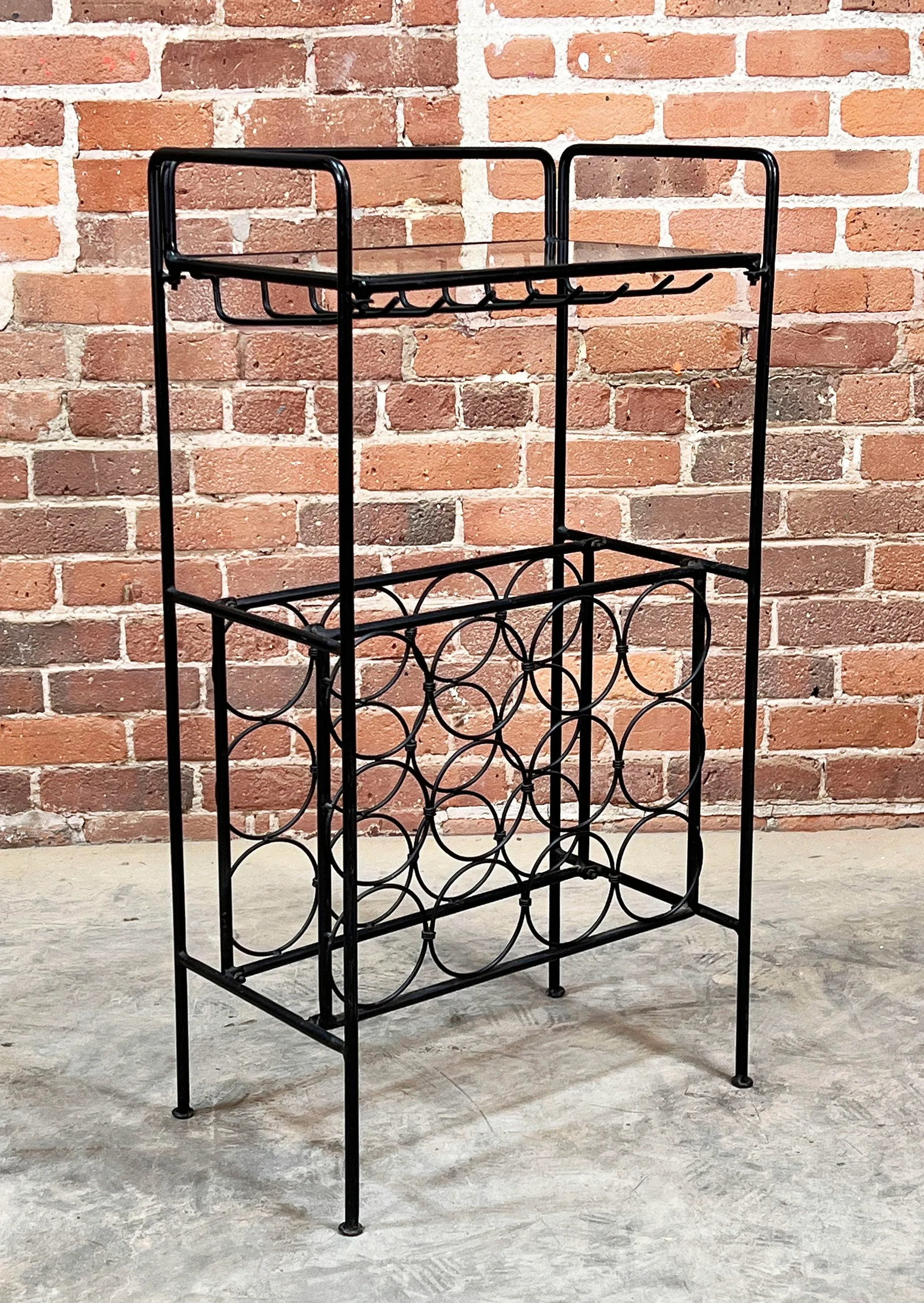 Vintage Mid Century Modern Wrought Iron & Glass Wine Rack / Bar by Arthur Umanoff - 3