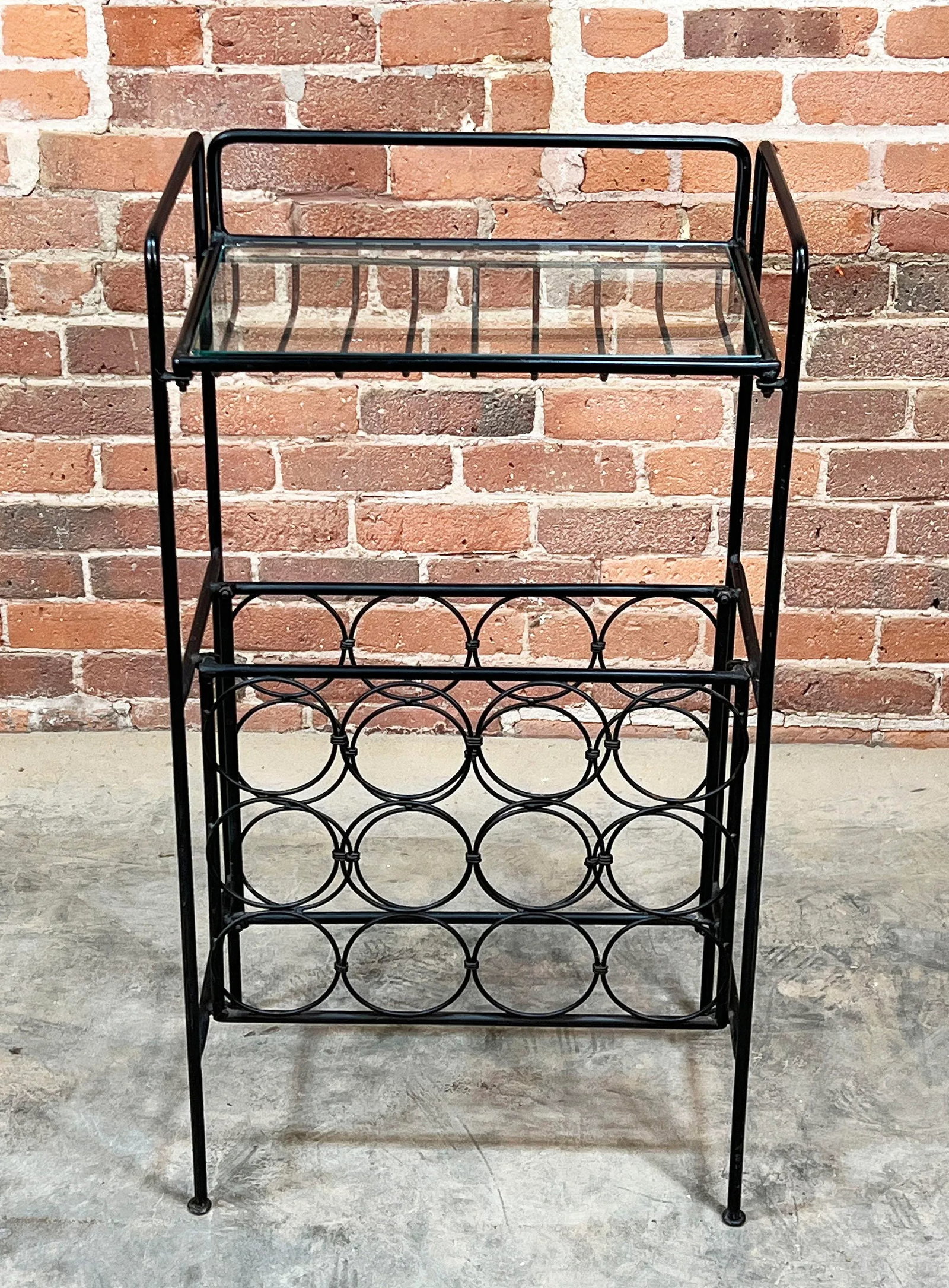 Vintage Mid Century Modern Wrought Iron & Glass Wine Rack / Bar by Arthur Umanoff - 4