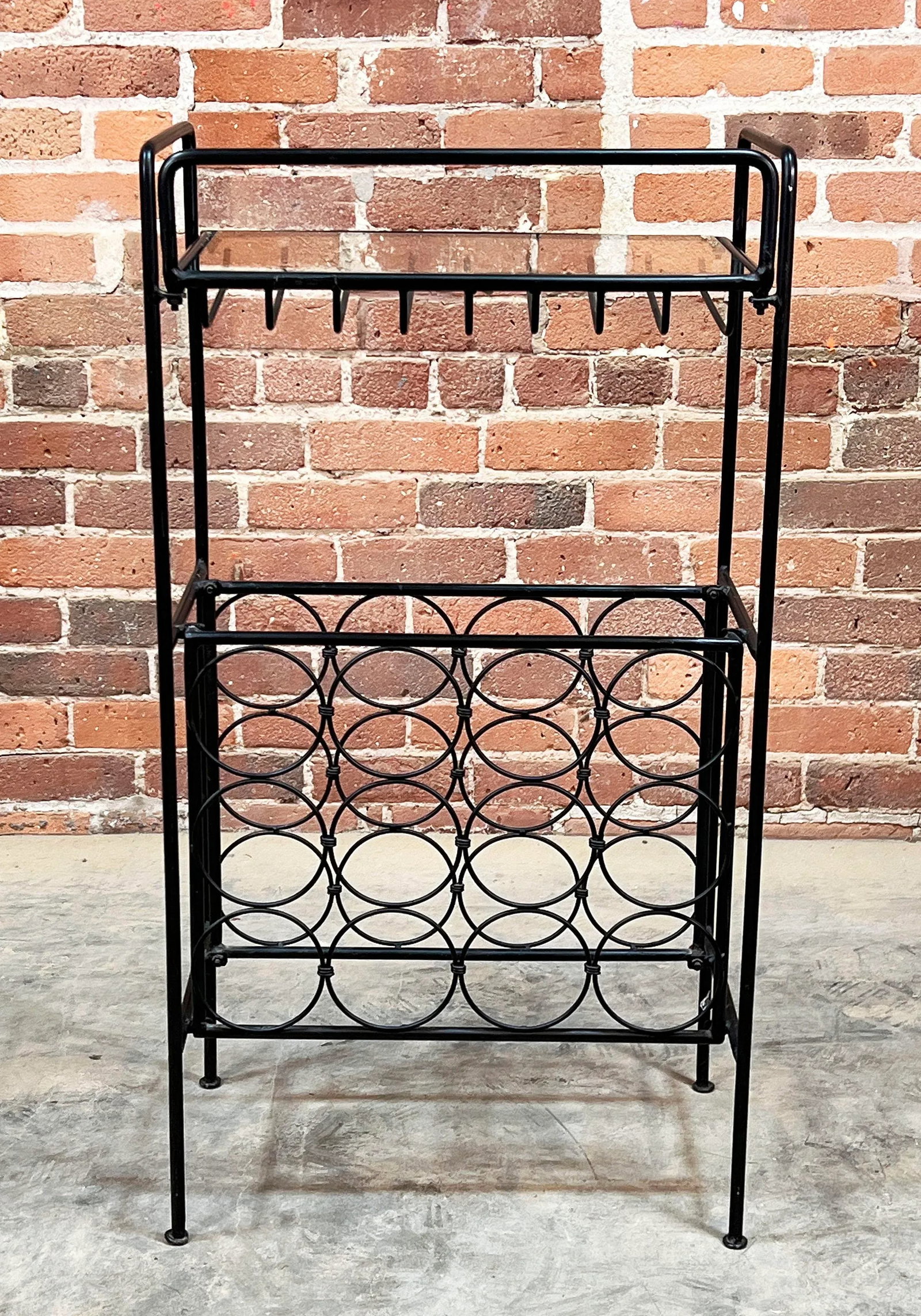Vintage Mid Century Modern Wrought Iron & Glass Wine Rack / Bar by Arthur Umanoff - 7