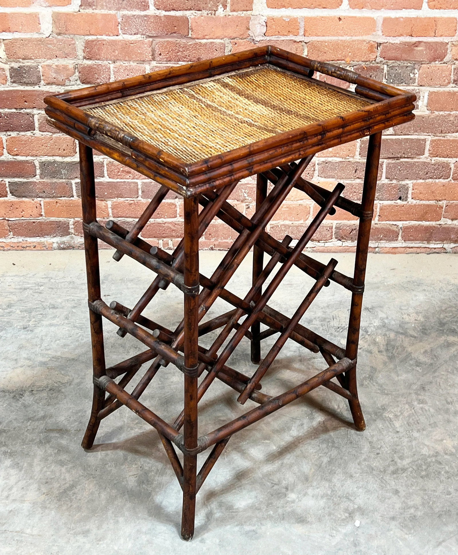 Vintage Hollywood Regency / Chinoiserie Burnt Bamboo & Rattan Wine Rack - 11