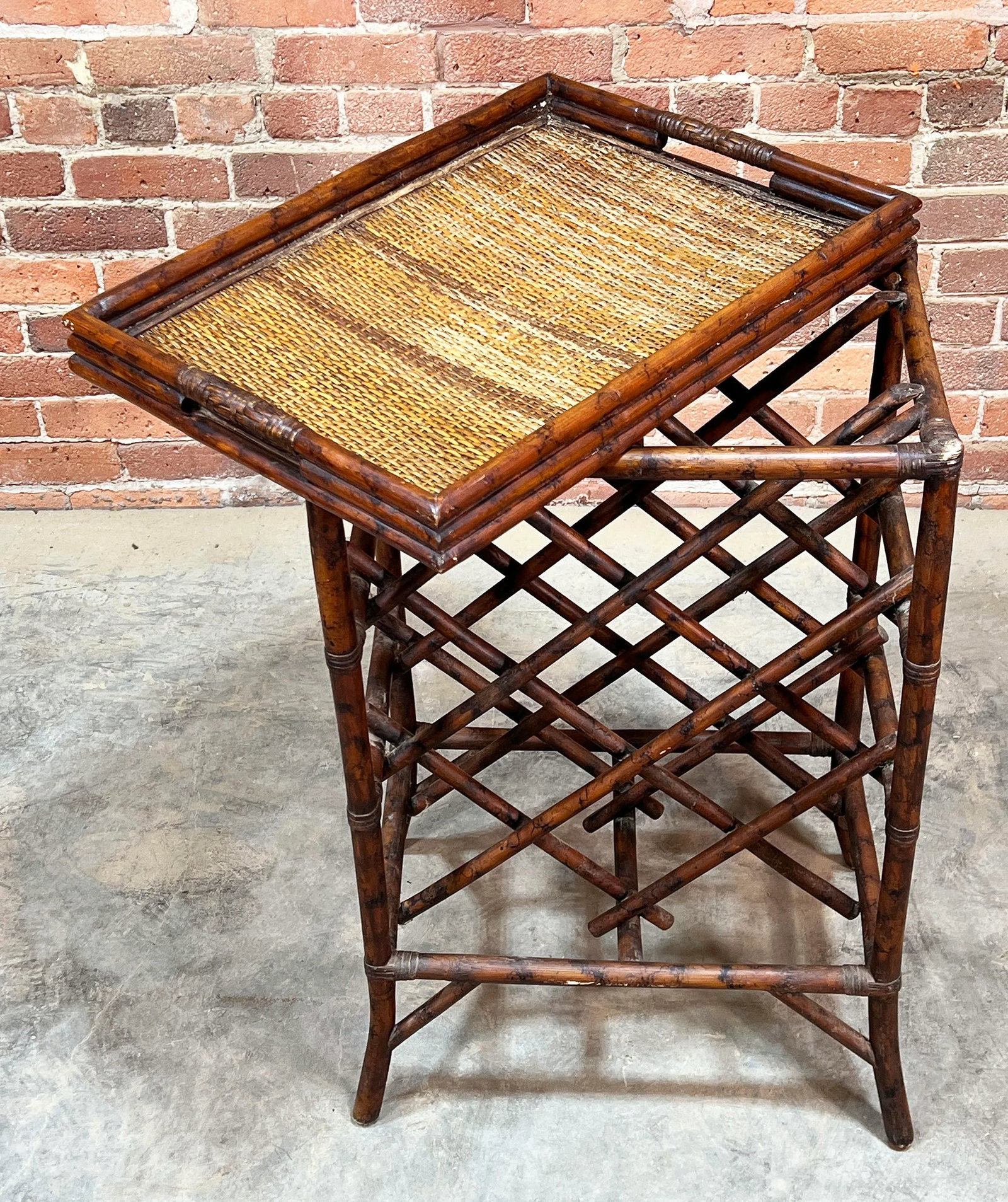 Vintage Hollywood Regency / Chinoiserie Burnt Bamboo & Rattan Wine Rack - 4