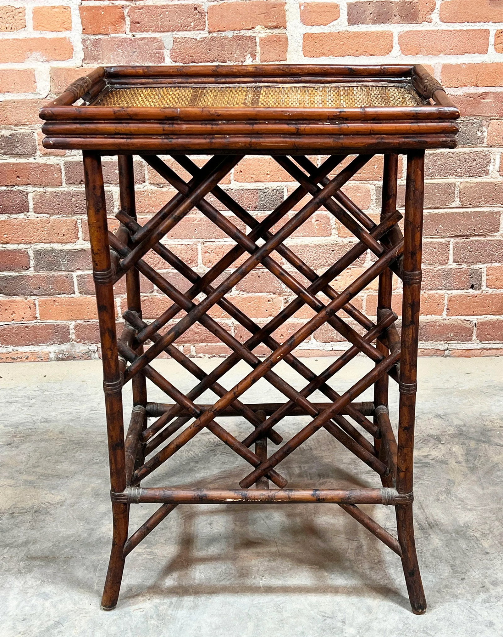 Vintage Hollywood Regency / Chinoiserie Burnt Bamboo & Rattan Wine Rack - 6