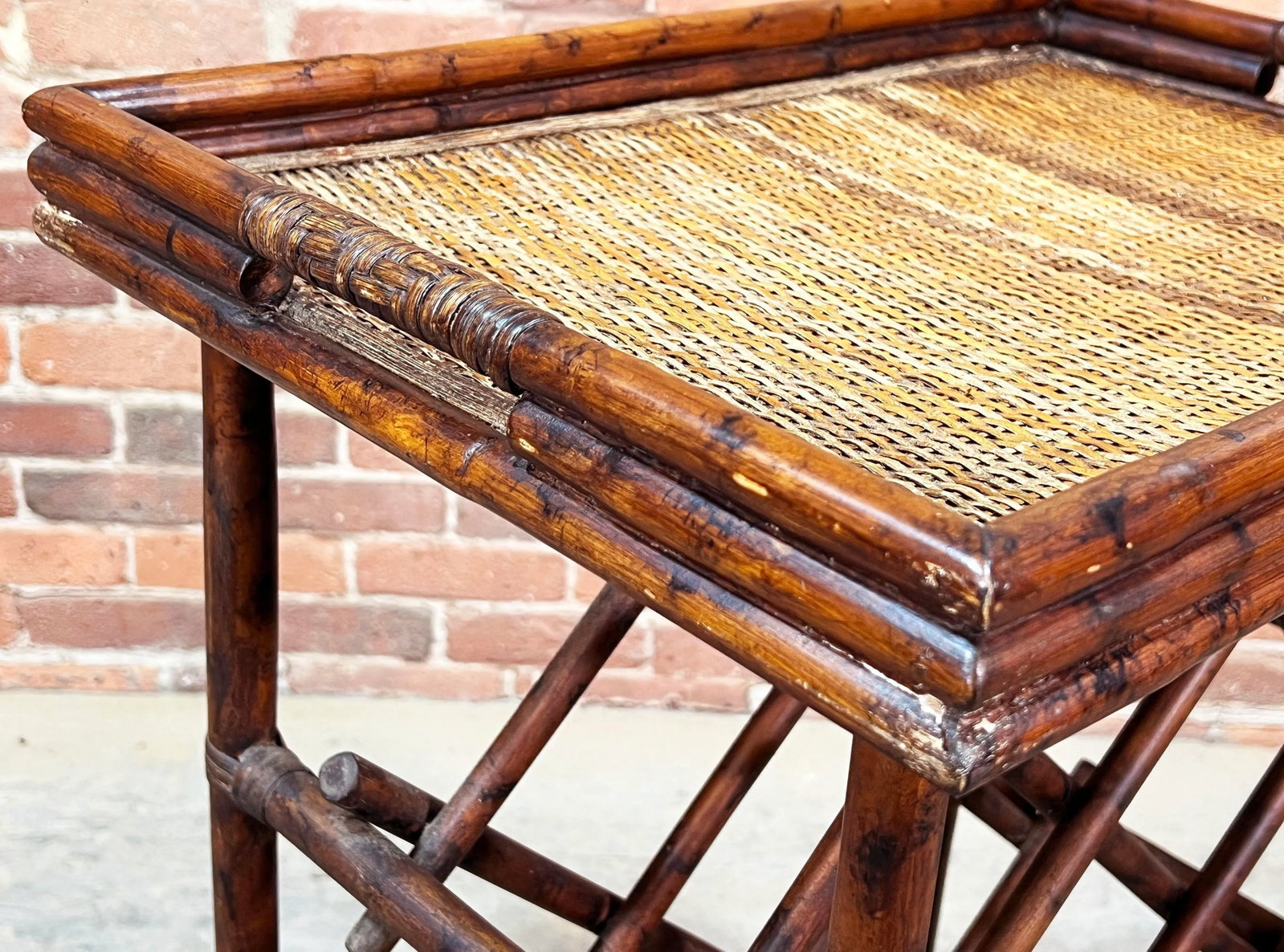 Vintage Hollywood Regency / Chinoiserie Burnt Bamboo & Rattan Wine Rack - 8