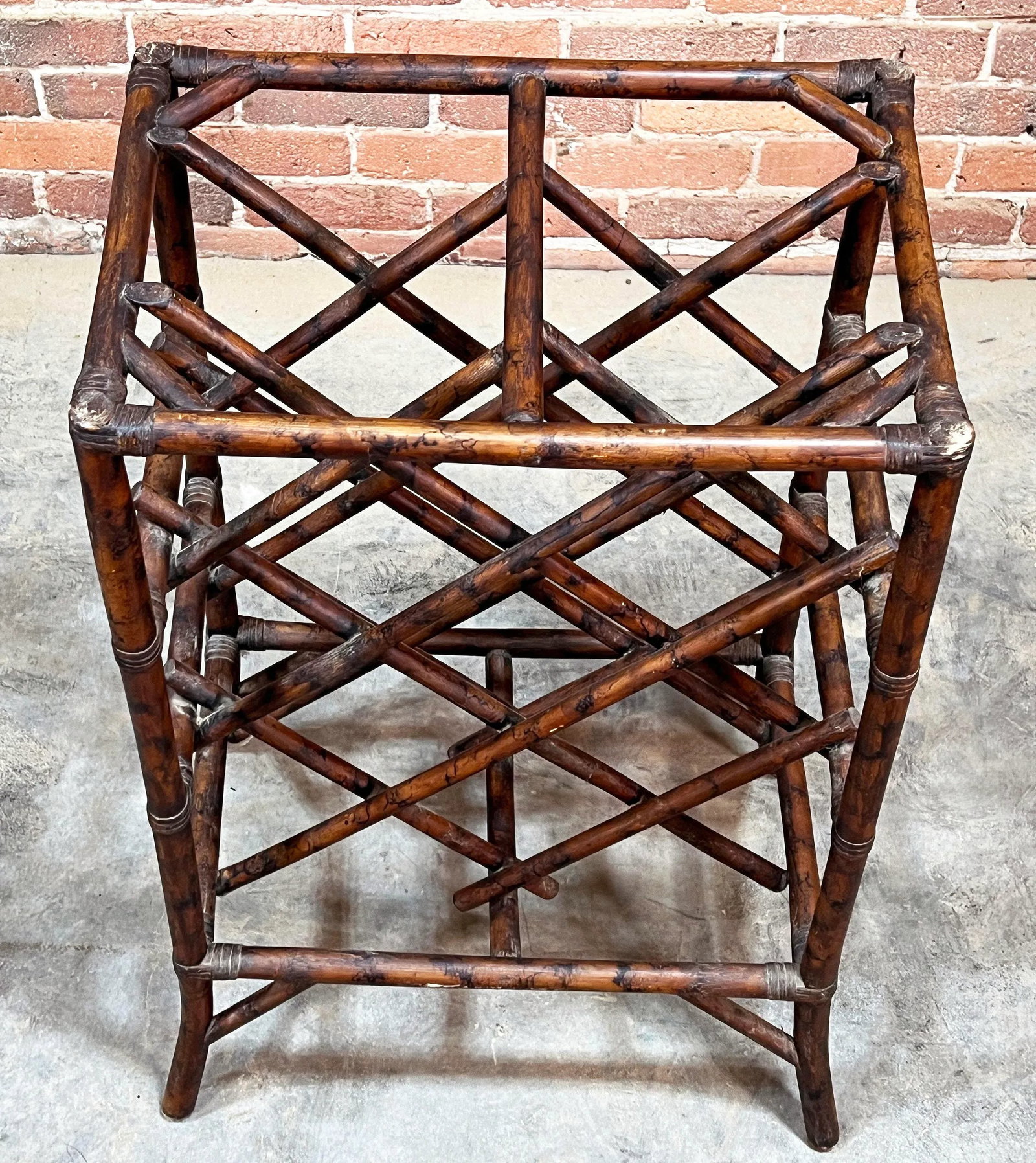 Vintage Hollywood Regency / Chinoiserie Burnt Bamboo & Rattan Wine Rack - 9