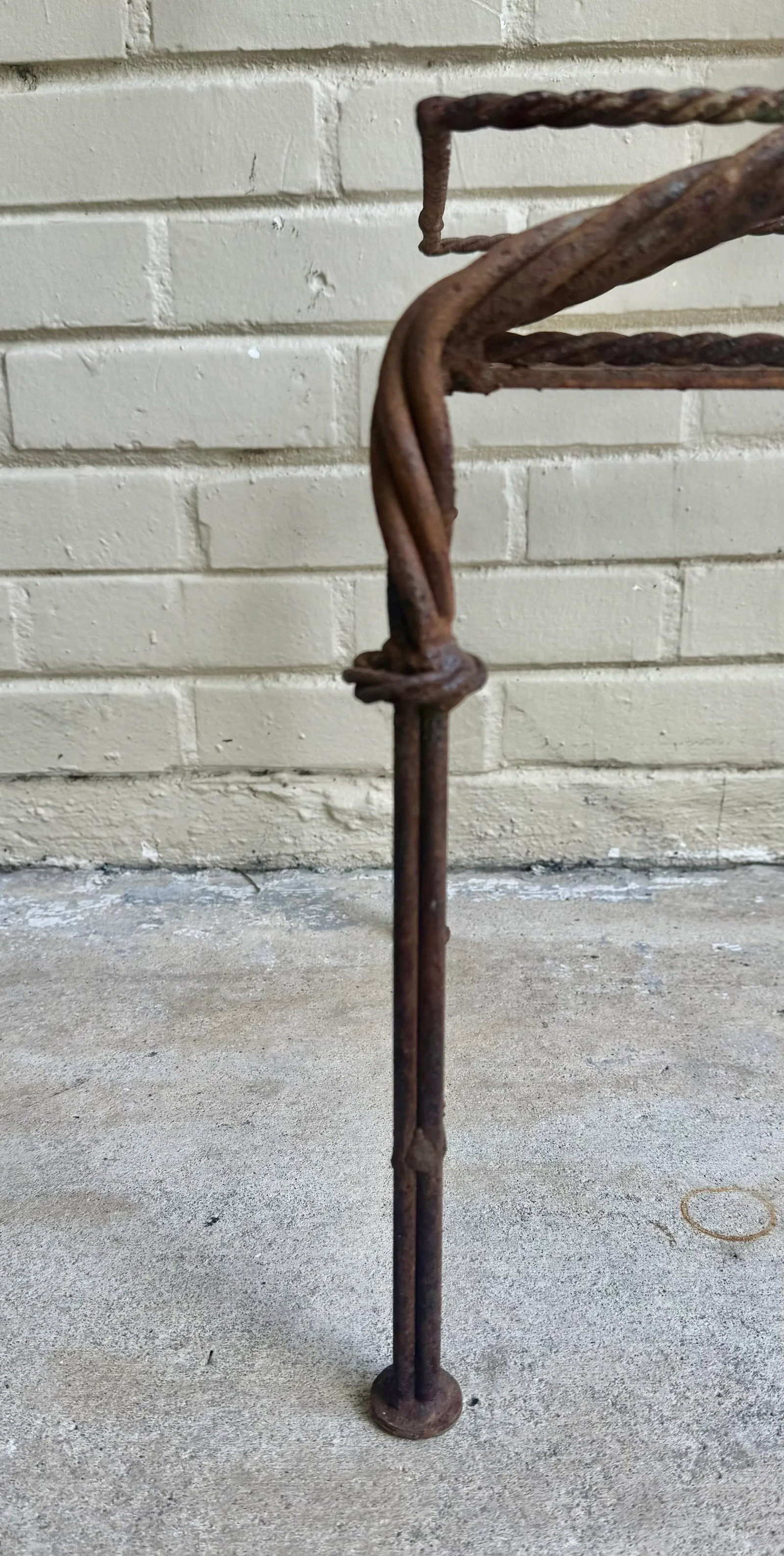 Vintage Regency Faux Rope and Tassel Patinated Wrought Iron Indoor or Outdoor Garden Table Base - 12