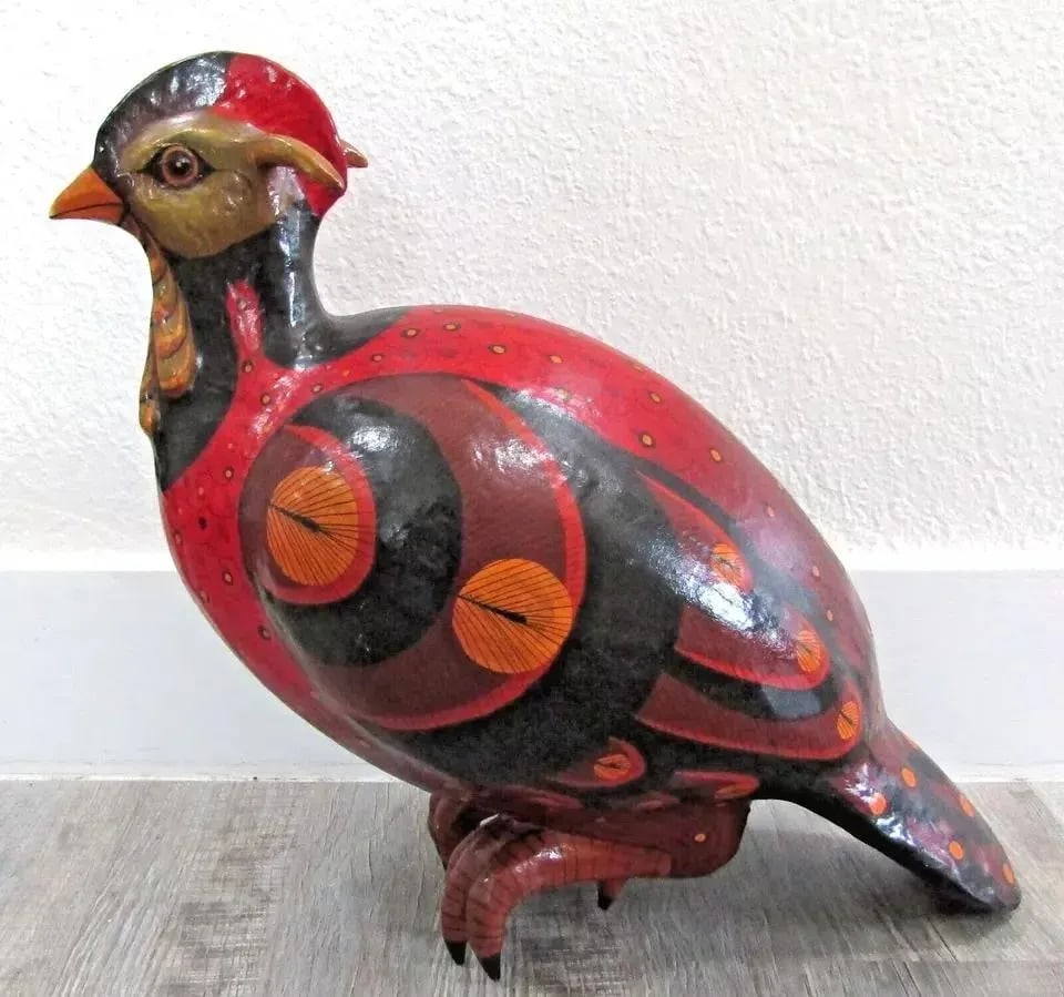 1970s Vintage Sculpture Large Paper Mache Bird on Hanging Brass Perch Attributed to Sergio Bustamant - 11