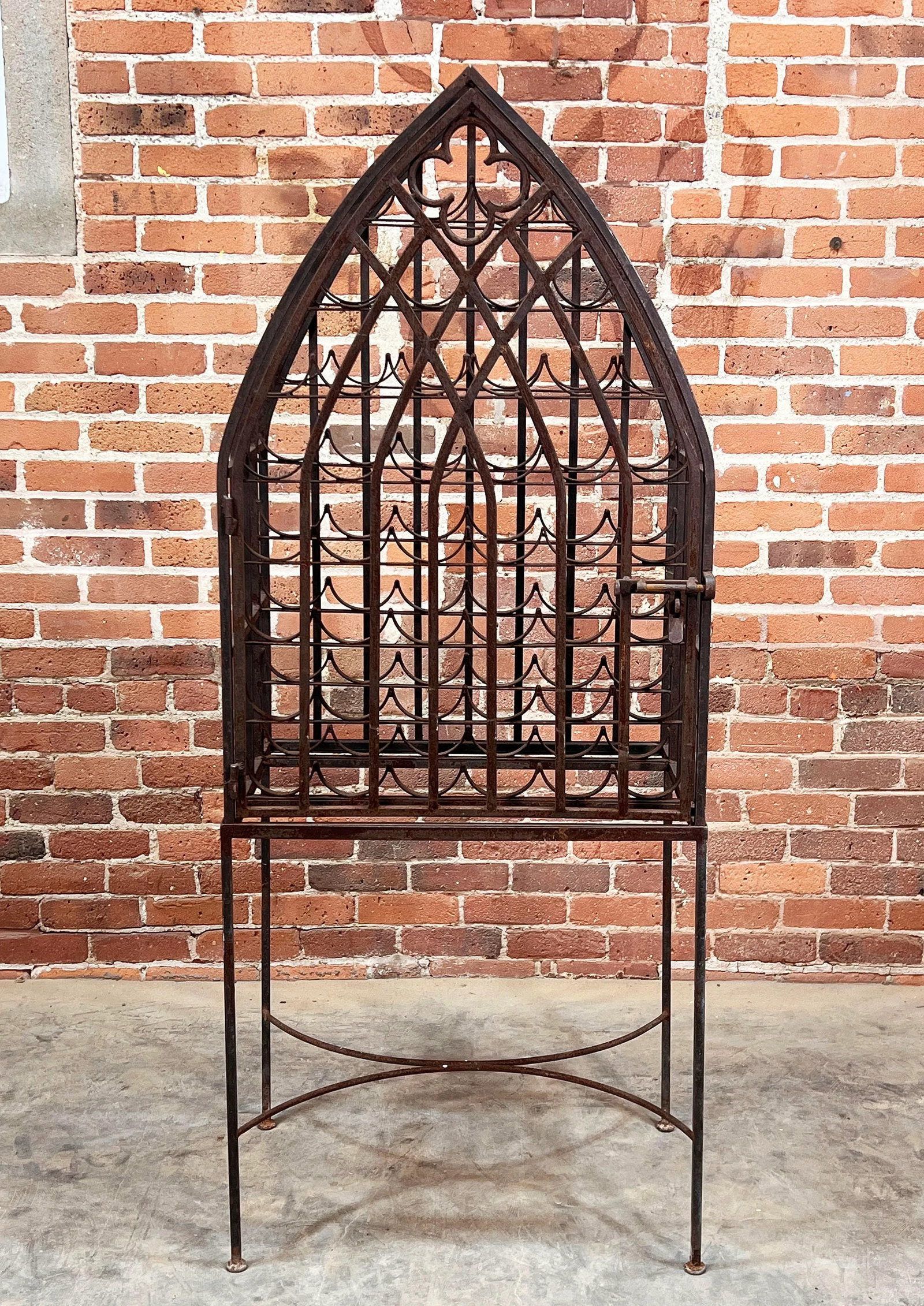 Vintage Wrought Iron Cathedral Style 40 Bottle Wine Rack Cage - 2