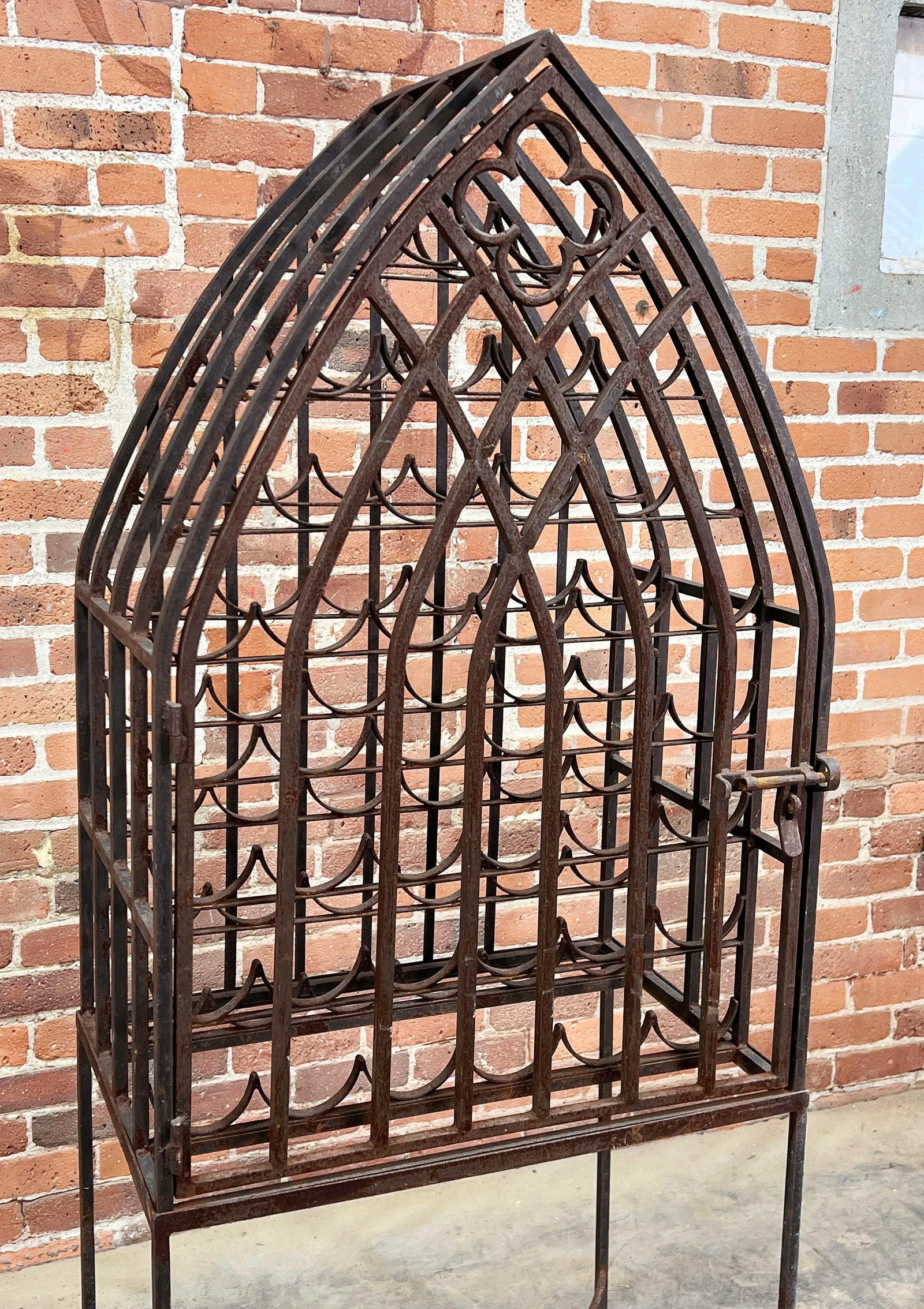 Vintage Wrought Iron Cathedral Style 40 Bottle Wine Rack Cage - 4