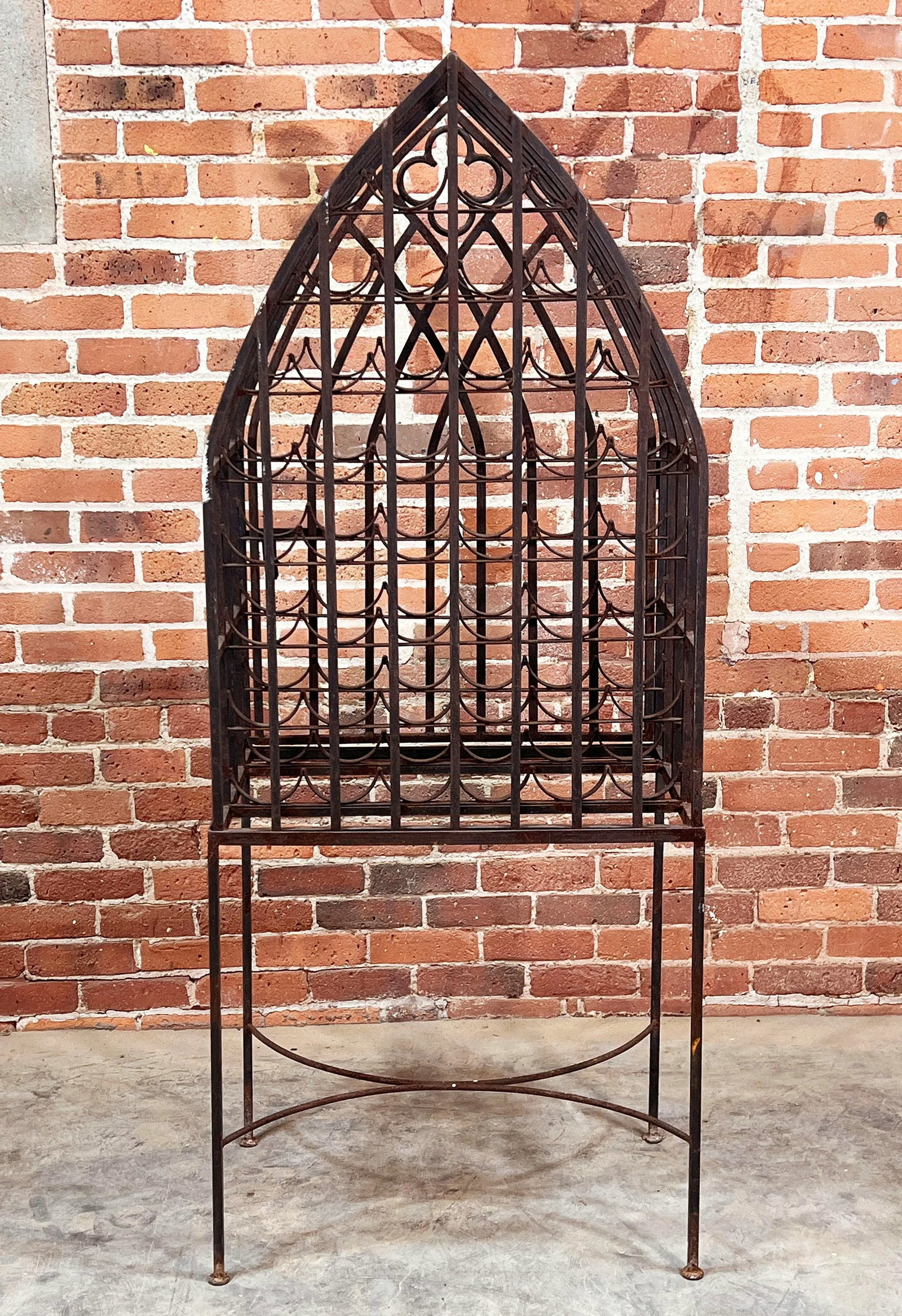 Vintage Wrought Iron Cathedral Style 40 Bottle Wine Rack Cage - 9
