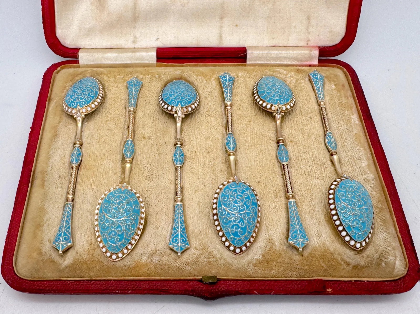 6 Russian Style Enamel Sterling Spoons, George Edward & Sons, Glasgow, 1888 - 4