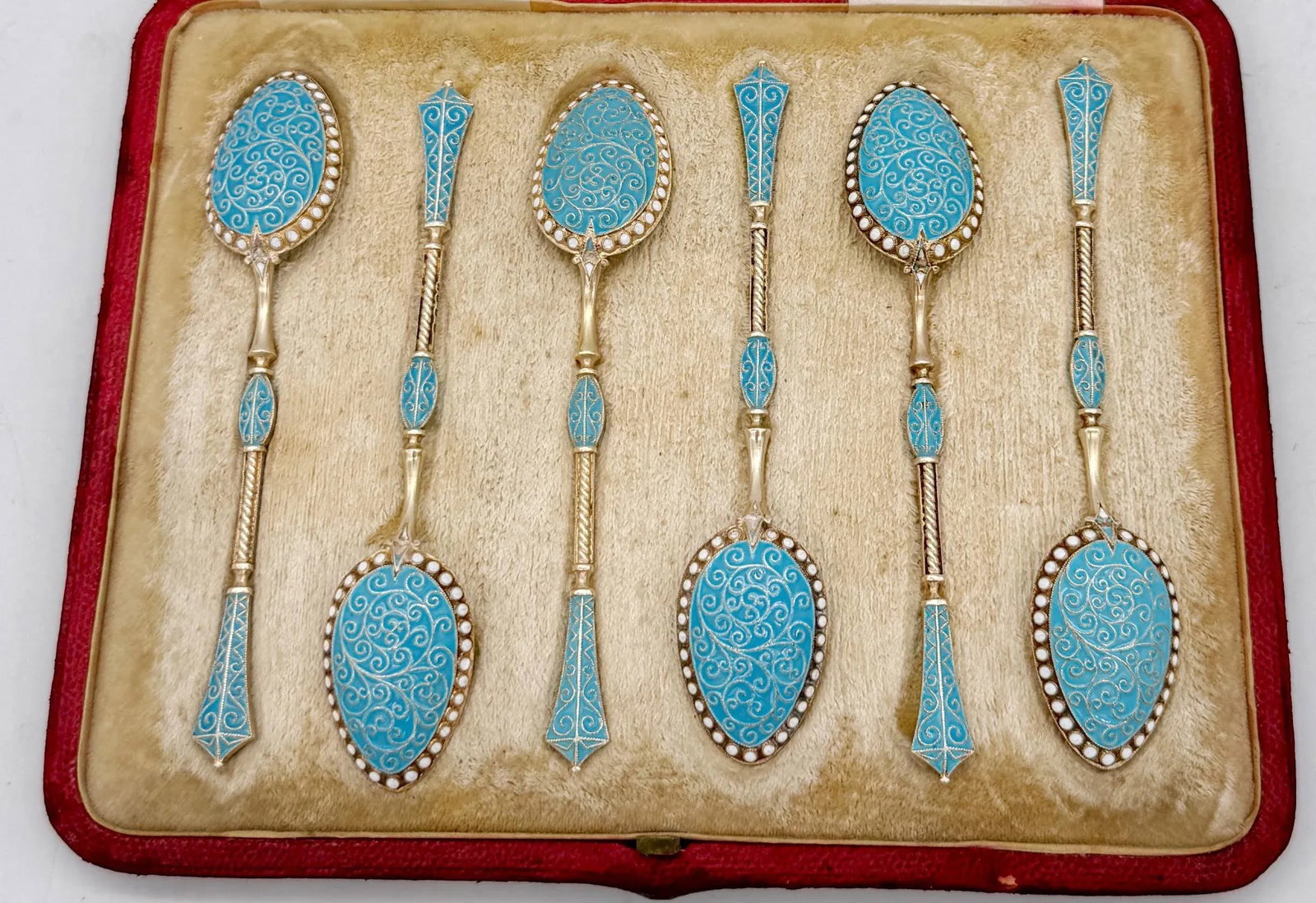 6 Russian Style Enamel Sterling Spoons, George Edward & Sons, Glasgow, 1888 - 5