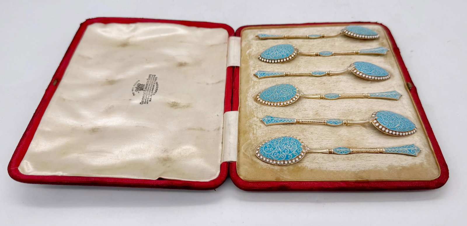 6 Russian Style Enamel Sterling Spoons, George Edward & Sons, Glasgow, 1888 - 6