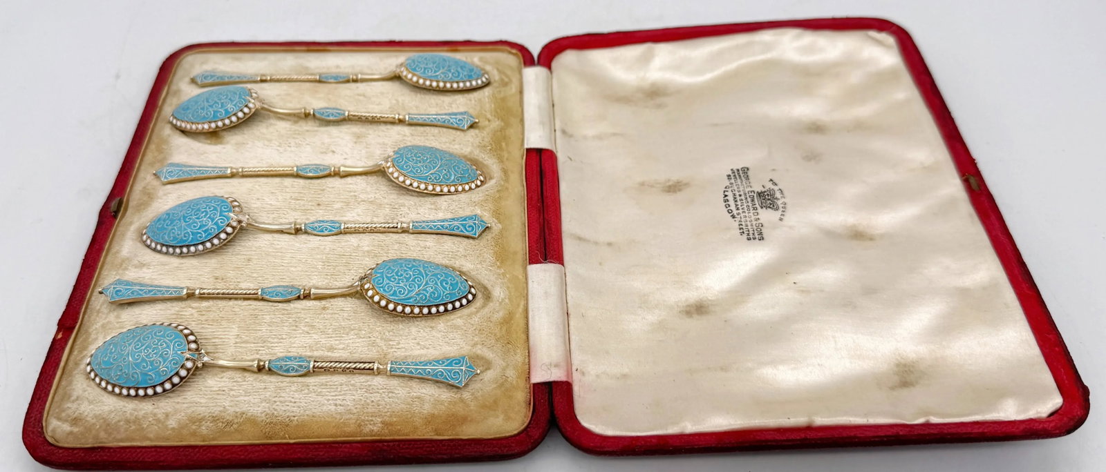 6 Russian Style Enamel Sterling Spoons, George Edward & Sons, Glasgow, 1888 - 8
