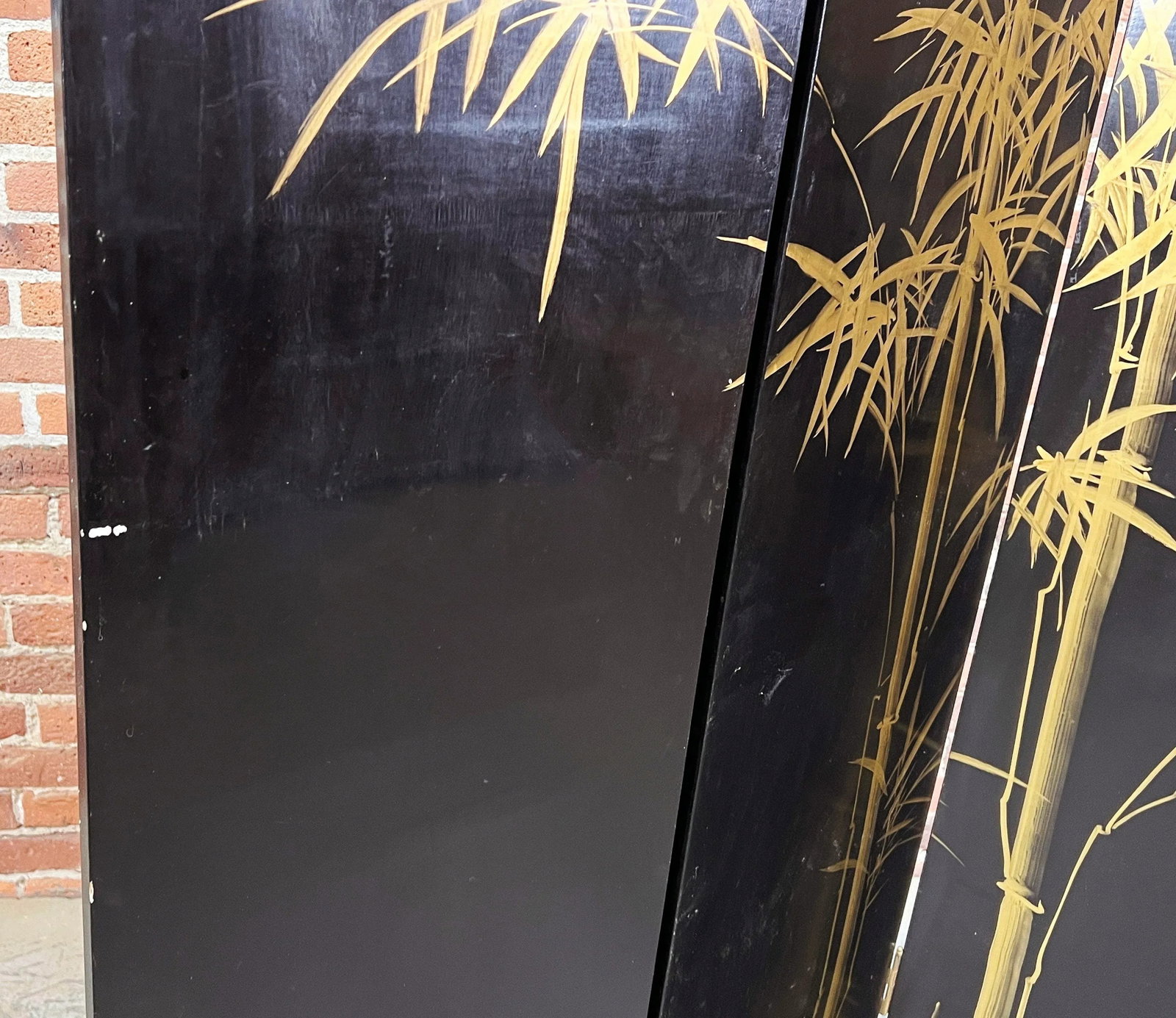 Vintage Hand-Painted 4 Panel Chinese Folding Screen / Room Divider With Gold Gilded Panels - 8