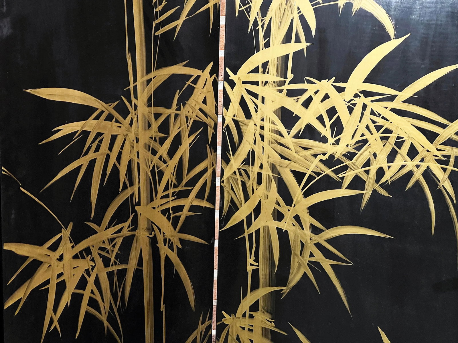 Vintage Hand-Painted 4 Panel Chinese Folding Screen / Room Divider With Gold Gilded Panels - 9