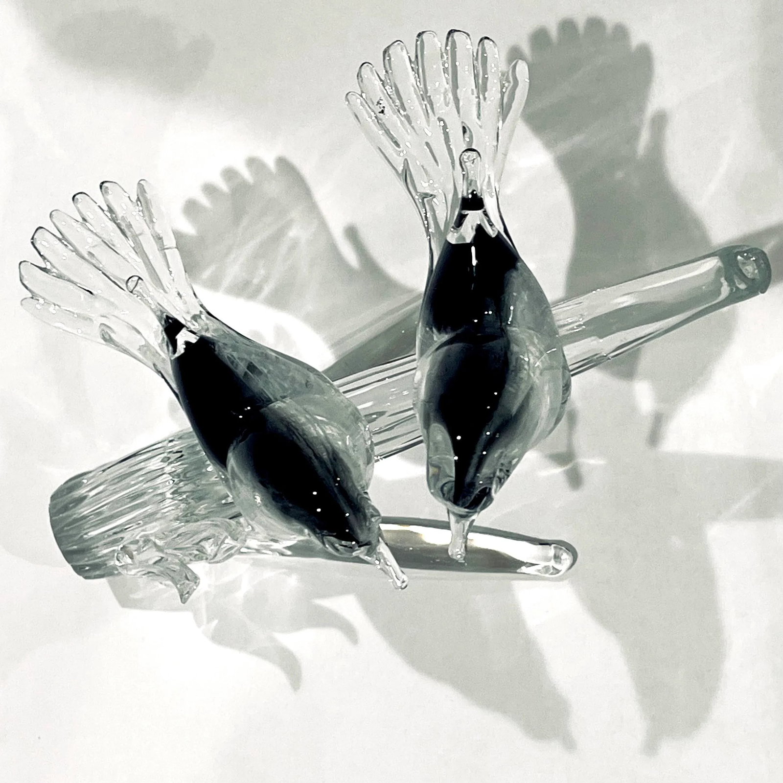 1970's Murano Attributed Blown Glass Love Birds on Branch Figurine - 11