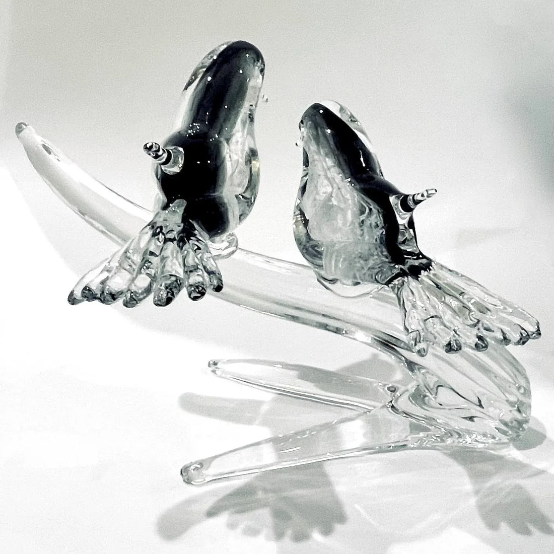 1970's Murano Attributed Blown Glass Love Birds on Branch Figurine - 7